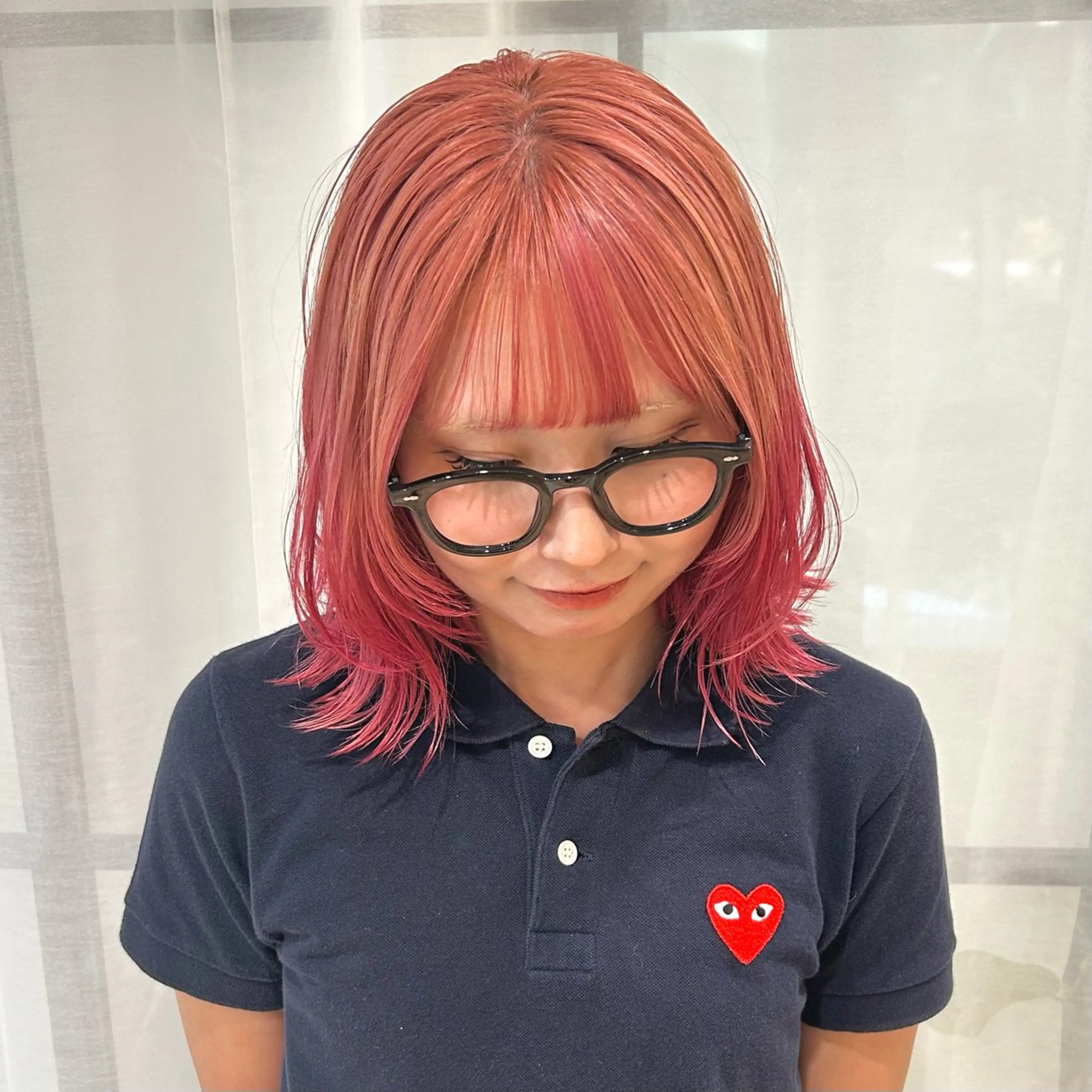 ミディアム カラー ボブレイヤー グラデーションカラー ピンクカラー ボブ レイヤーカット ヘアカラー ボブレイヤー/ ブリーチ/miyuuのヘアスタイル