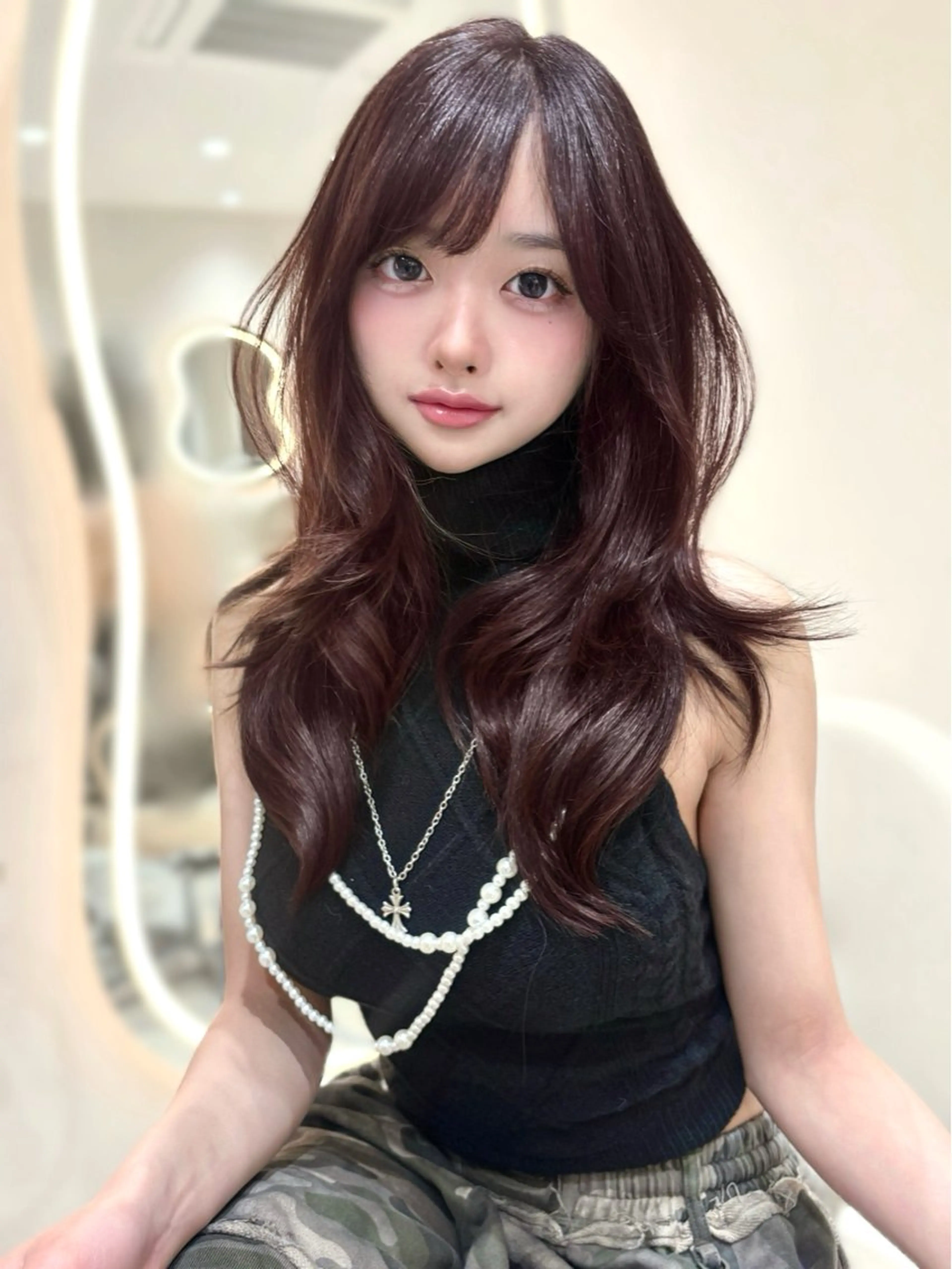 ロング カラー ロングレイヤー オレンジ レッドカラー レイヤーカット ロング MIYOSHI RIRIのヘアスタイル