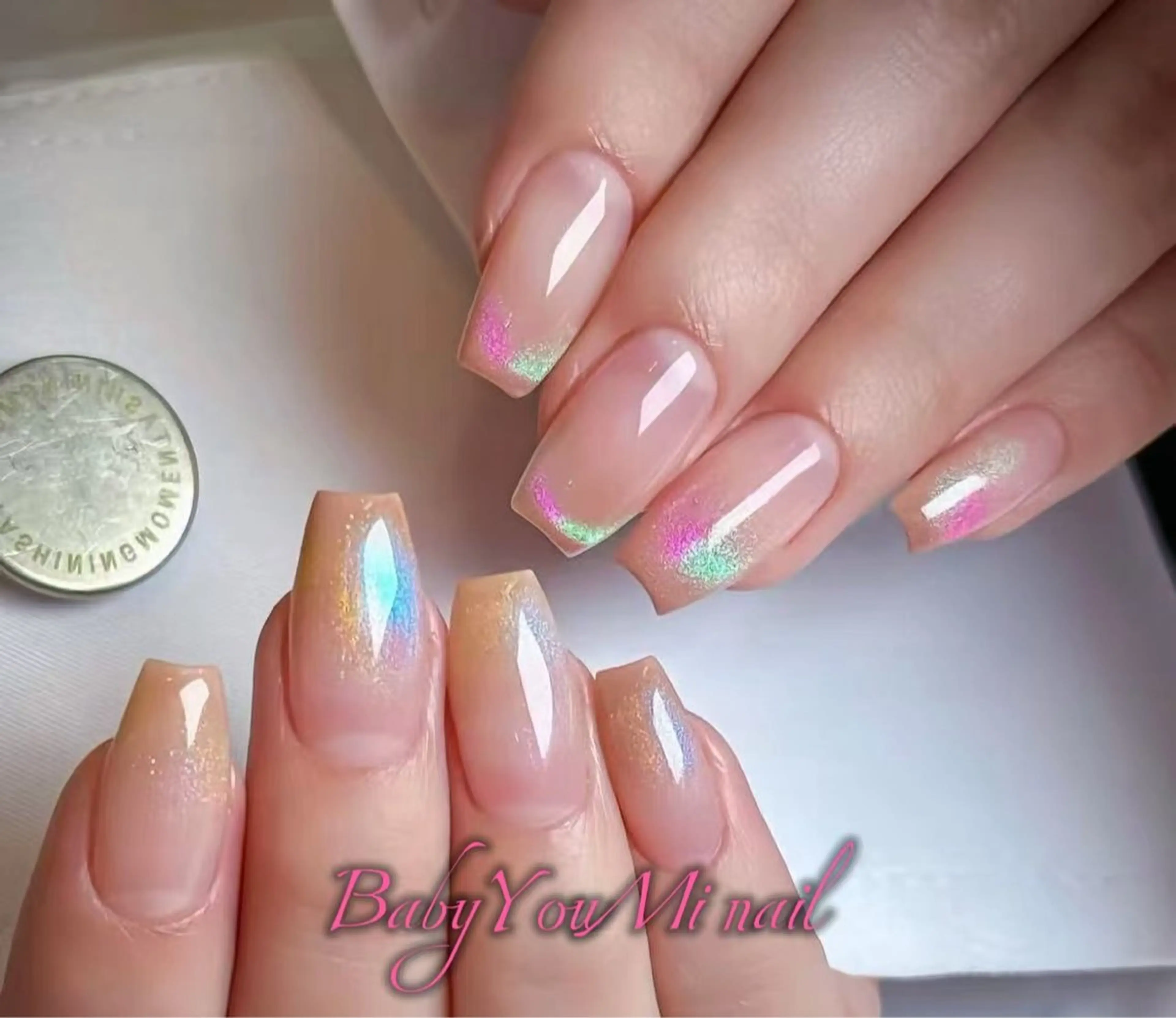 ネイル オーロラネイル フラワーネイル フットネイル フレンチネイル ジェルネイル ハンドネイル BabyYouMi nailのネイルデザイン