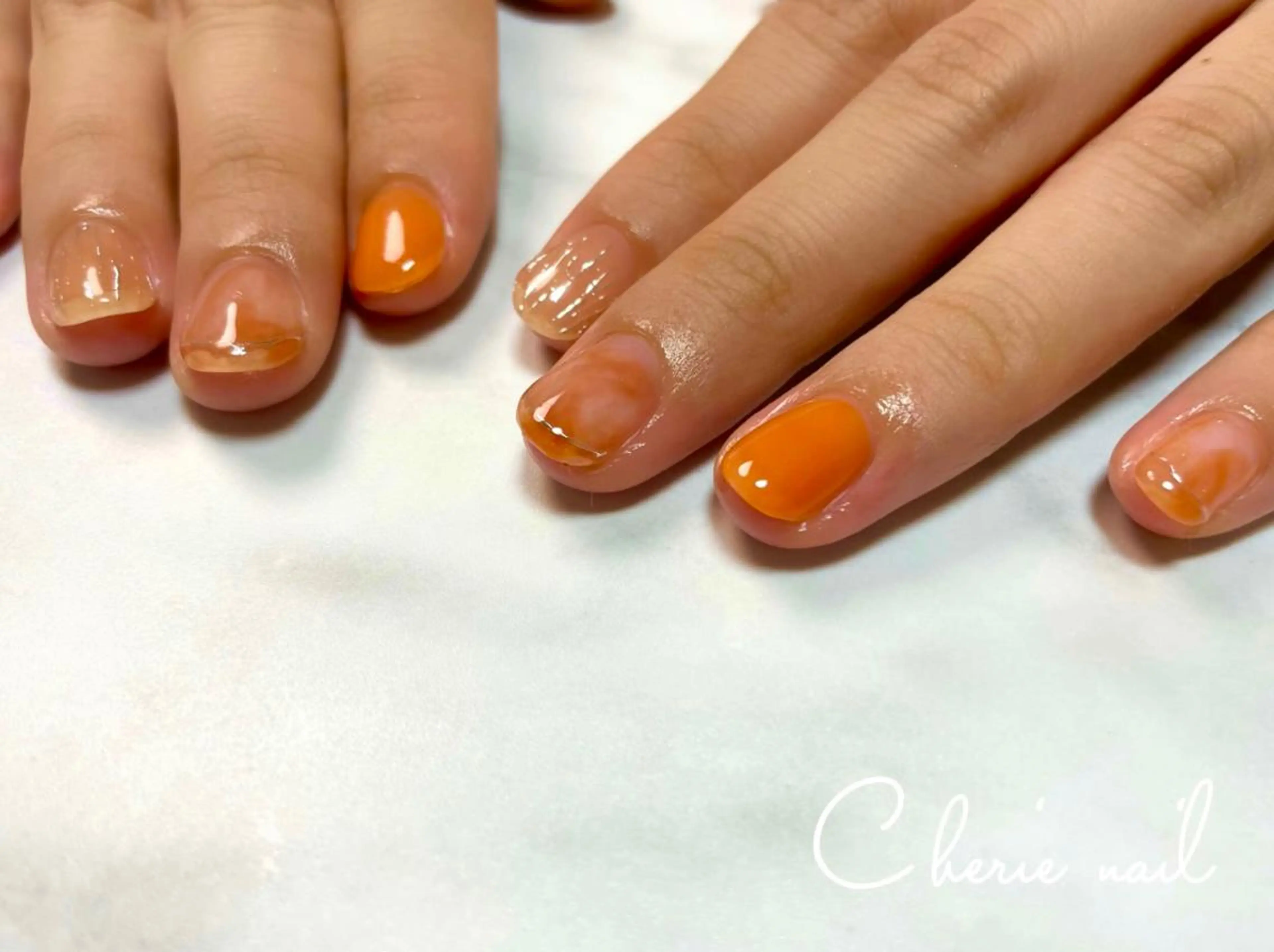 ネイル オレンジ ハンドネイル Cherienail yunaのネイルデザイン