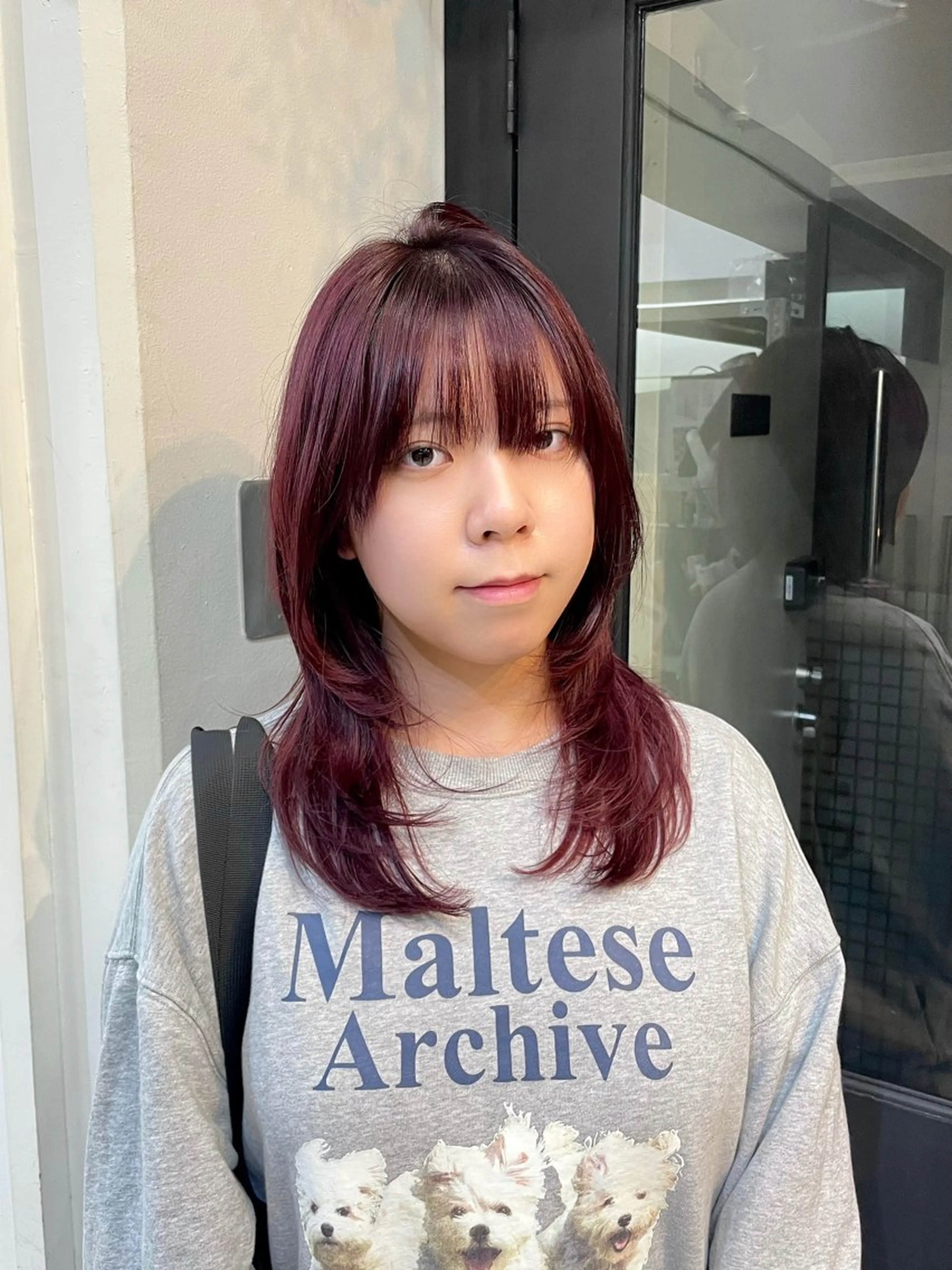 ミディアム カラー レッドカラー ハッシュカット カット ヘアカラー yu-kaハッシュ カット/韓国レイヤーのヘアスタイル