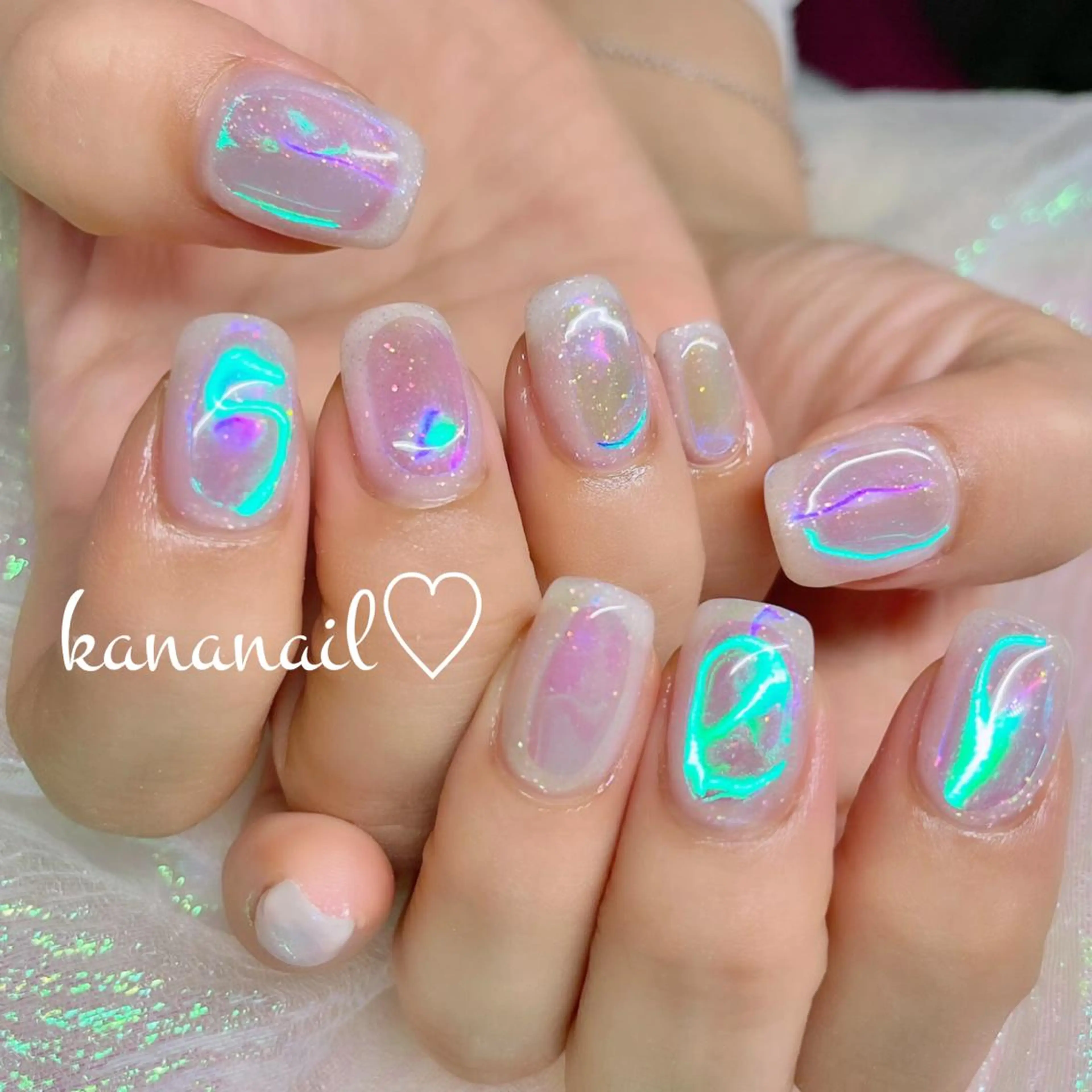 ネイル ブルー クリアネイル 成人式 入学式 ジェルネイル kananail ♡のネイルデザイン