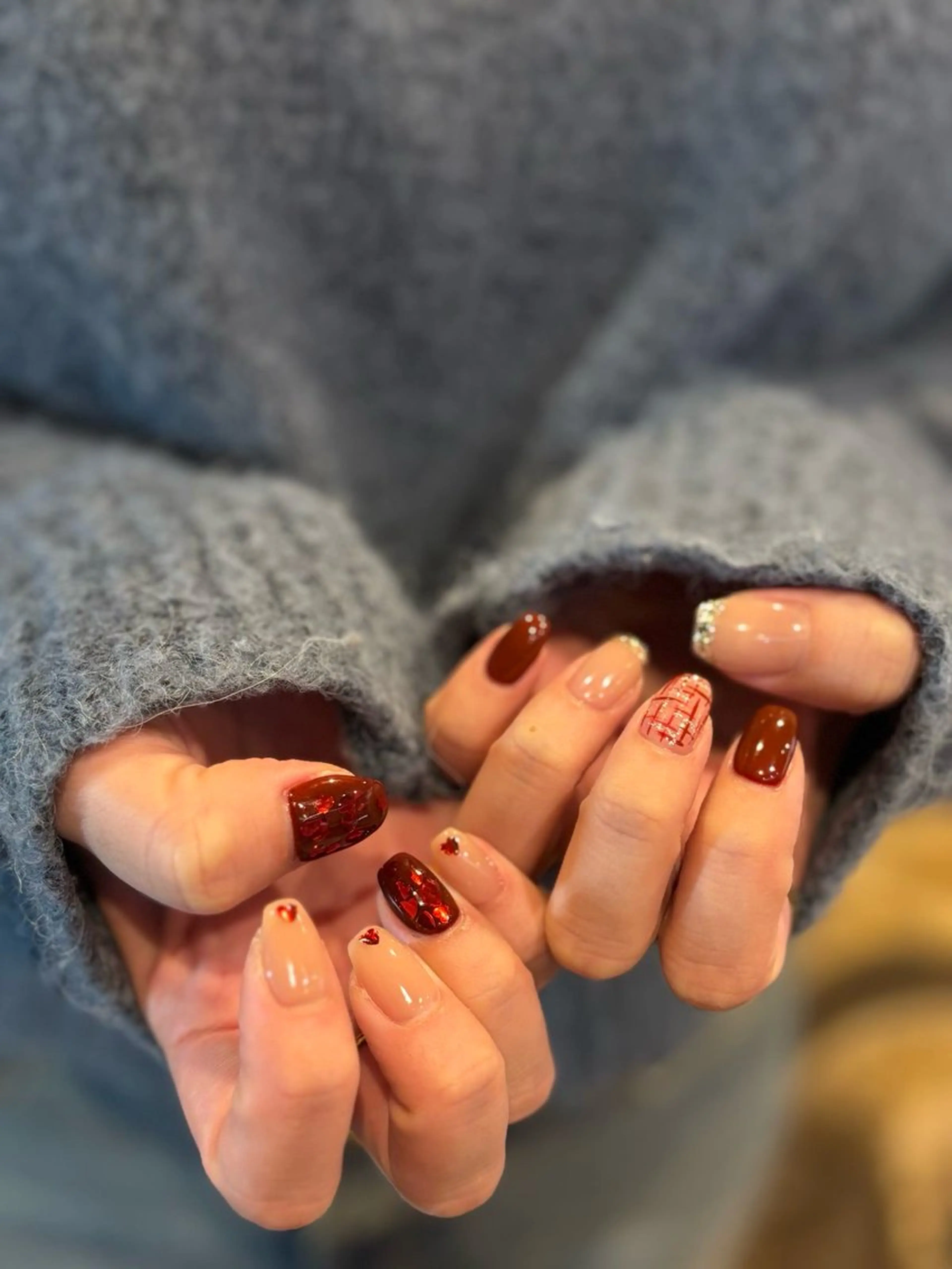 ネイル 韓国ネイル 持ち込み ニュアンスネイル ネイルチップ 冬ネイル LISA ANA.CHUOのネイルデザイン