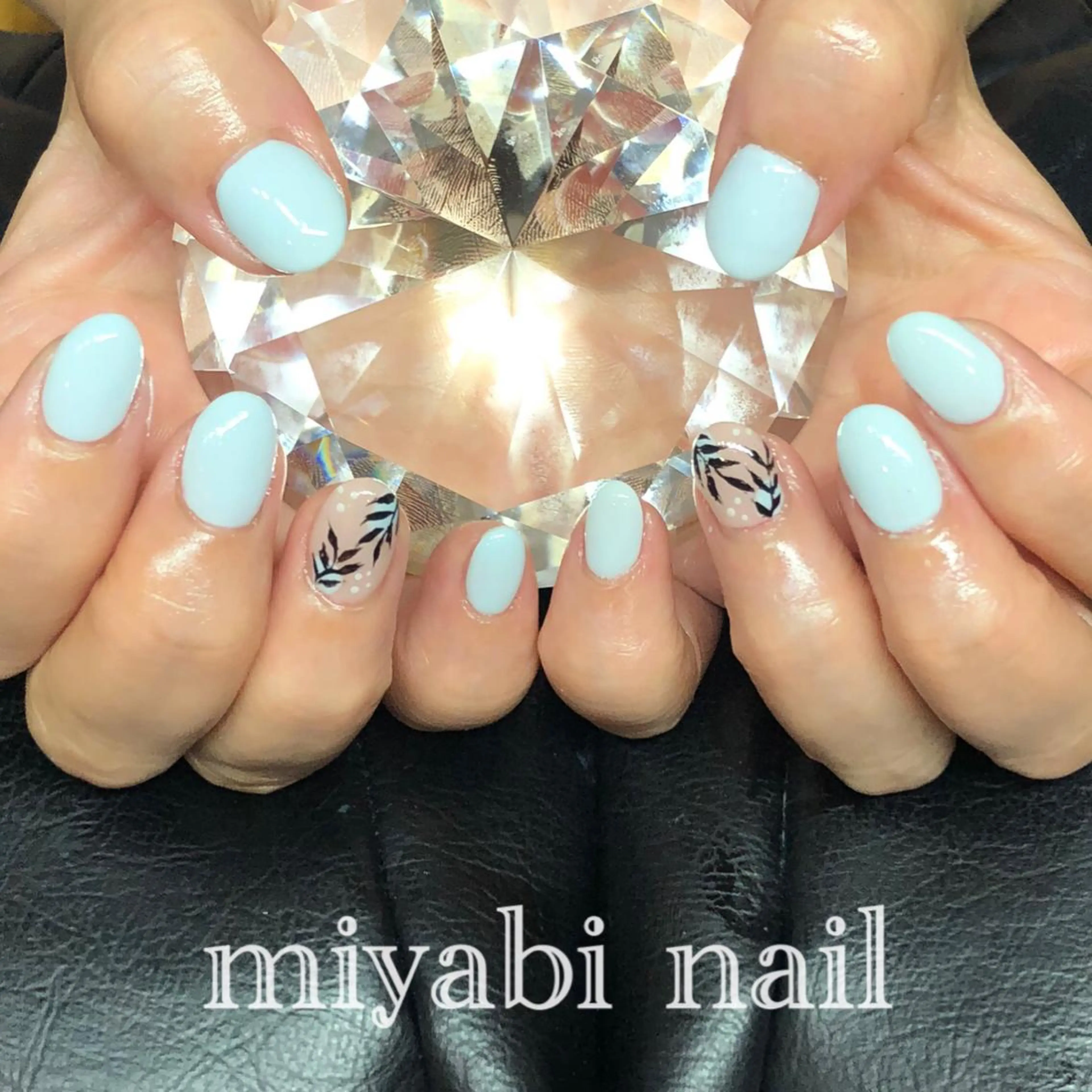 ネイル アートネイル ブルー 持ち込み パステルネイル ショートネイル ハンドネイル miyabi nail 桂川駅近くのネイルデザイン