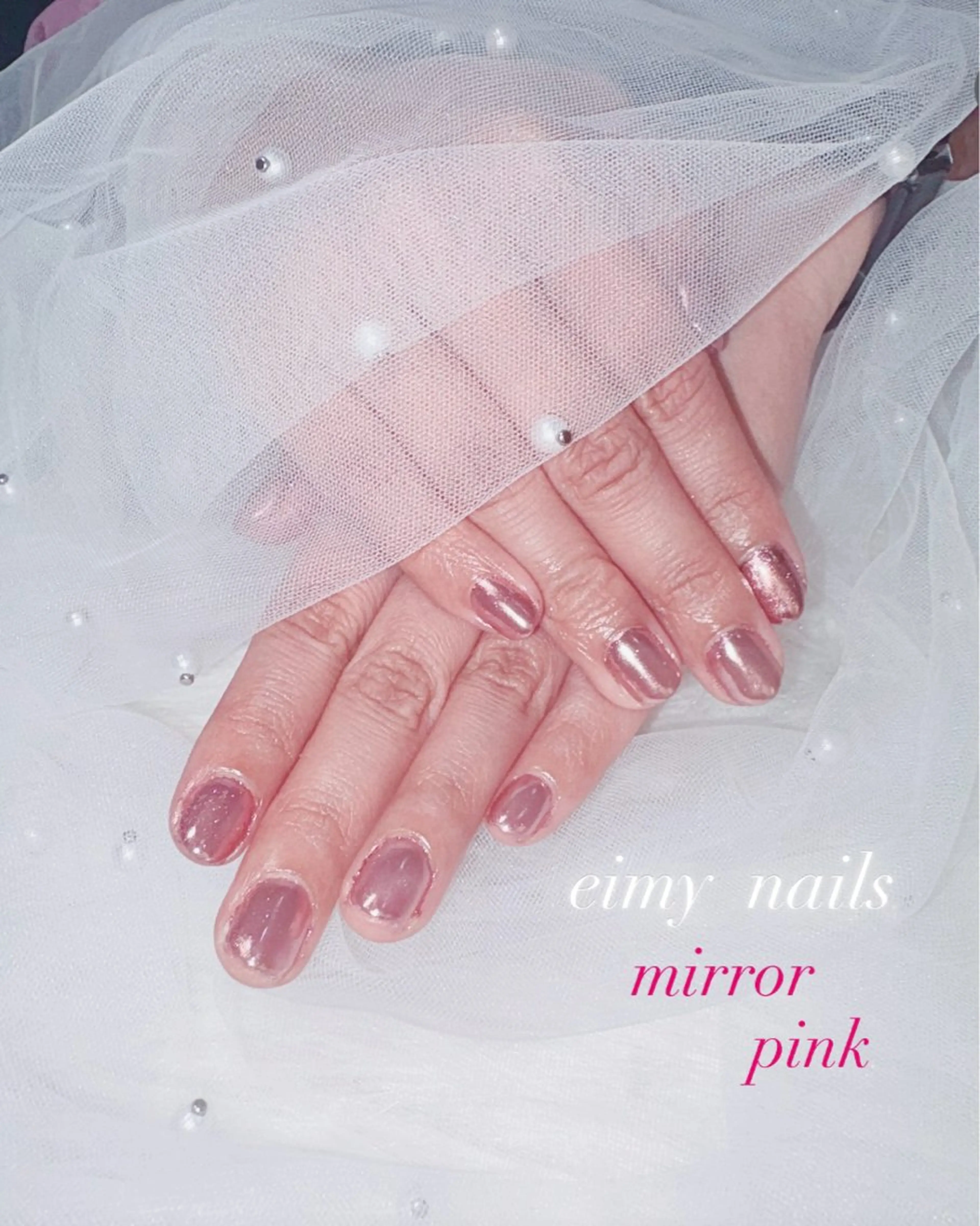 ネイル ミラーネイル ピンク 春ネイル ハンドネイル eimy nails♡のネイルデザイン