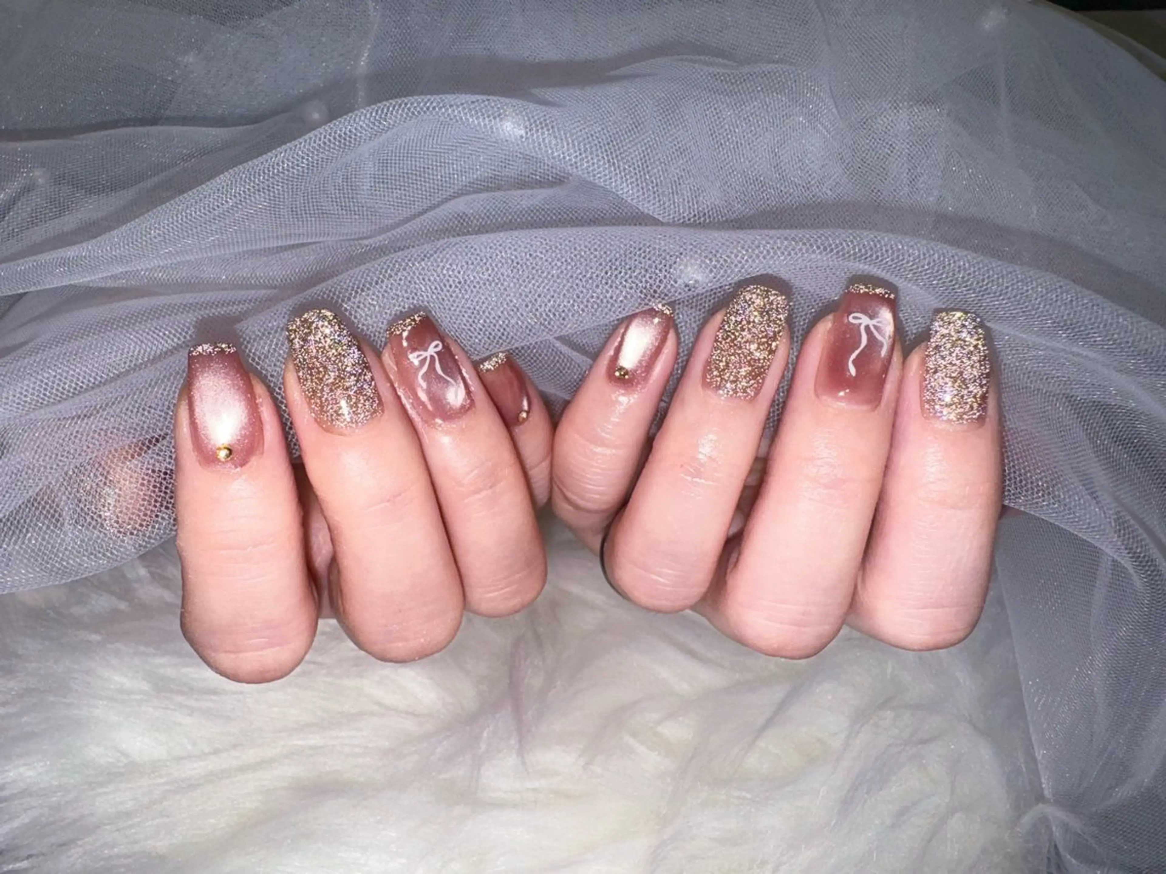 ネイル ブルー フラッシュネイル フレンチネイル ラメ(グリッター) マグネットネイル ハンドネイル Nail Salon K&Rのネイルデザイン