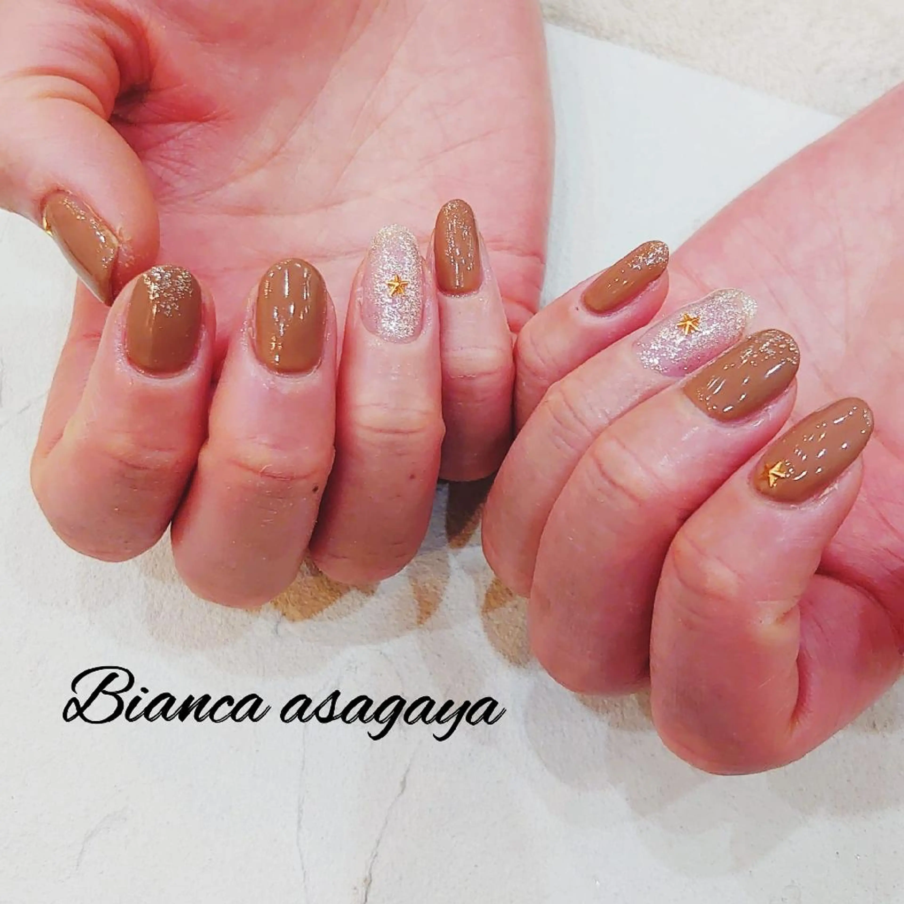 ネイル ブラウン フレンチネイル ジェルネイル 韓国ネイル ミラーネイル Bianca TANAKAのネイルデザイン