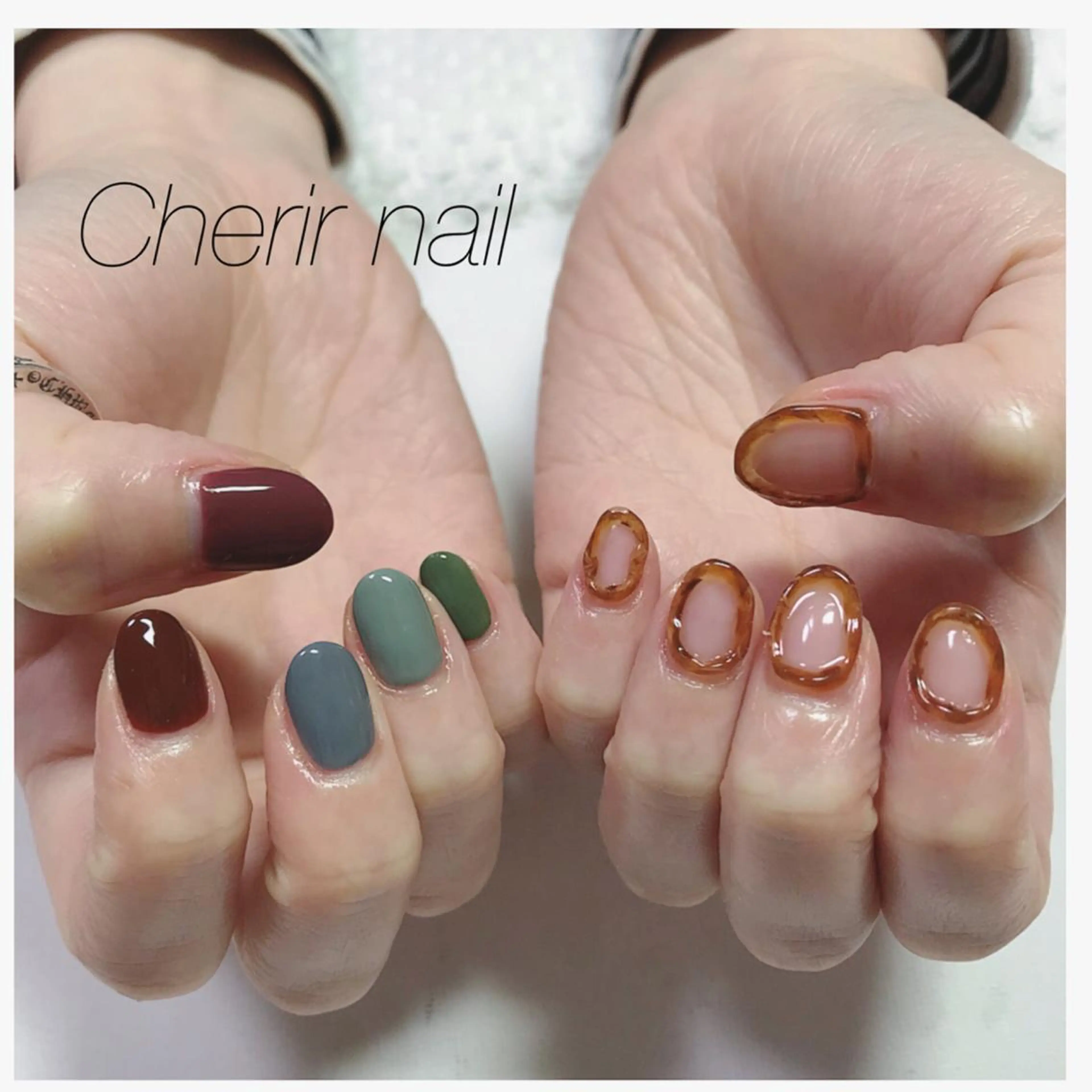 ネイル アートネイル べっ甲ネイル クリアネイル ワンカラーネイル ショートネイル Cherirnail kaoriのネイルデザイン