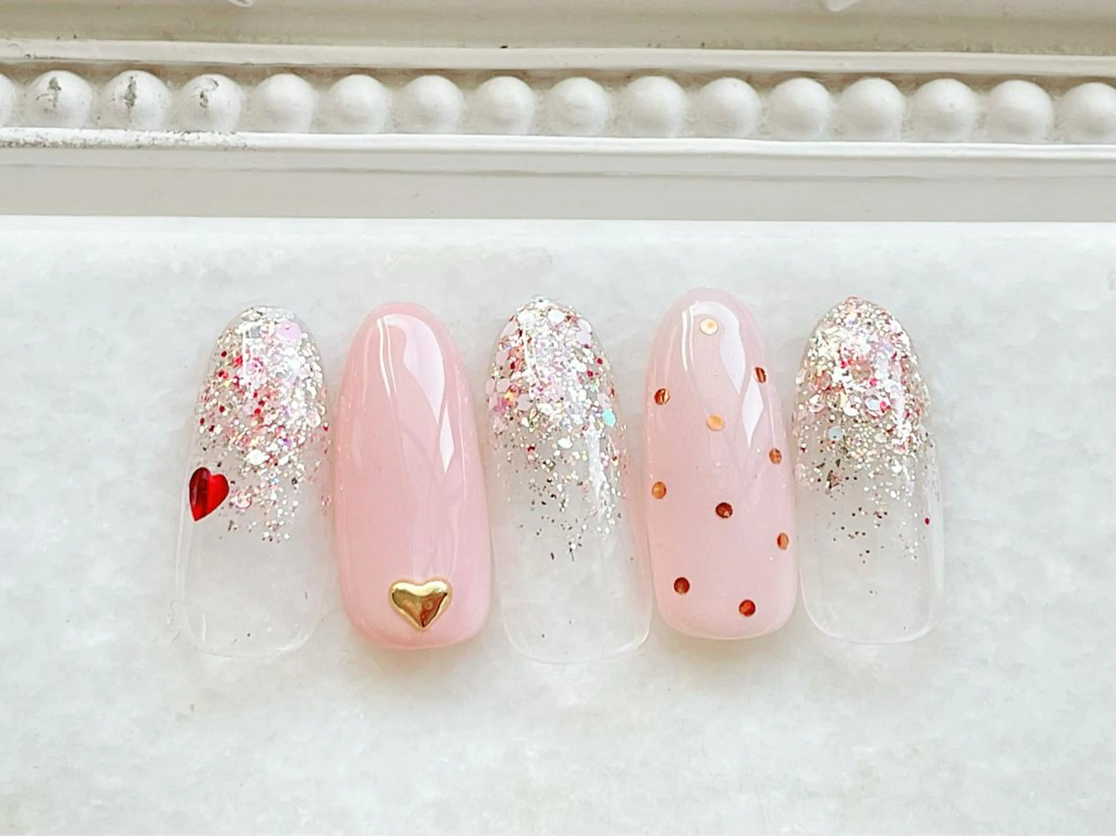 ネイル ドット ジェルネイル ハート パラジェル バレンタイン ハンドネイル Satomi  のネイルデザイン
