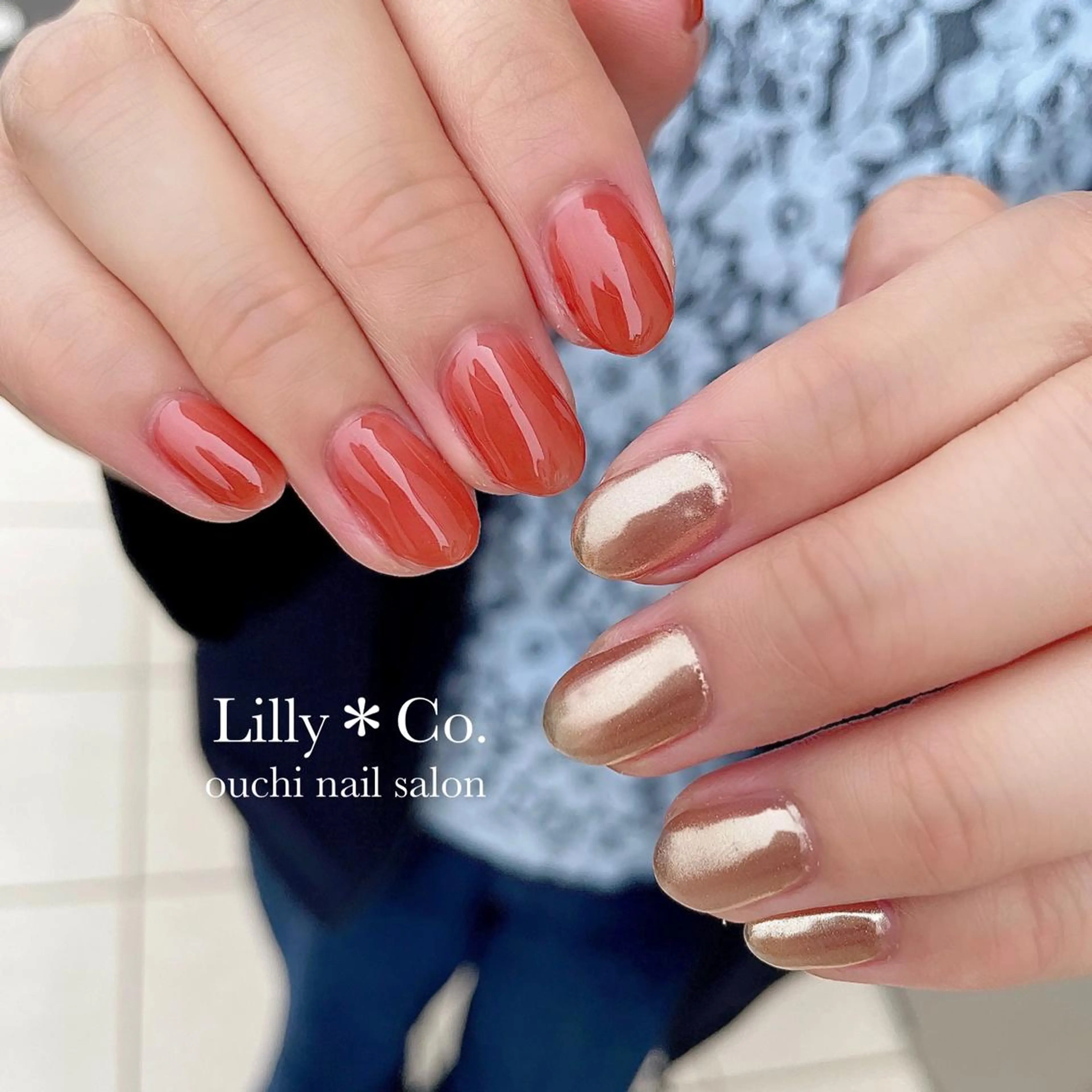 ネイル ピンク 赤色 ハンドネイル ハンドケア Lilly Co.のネイルデザイン