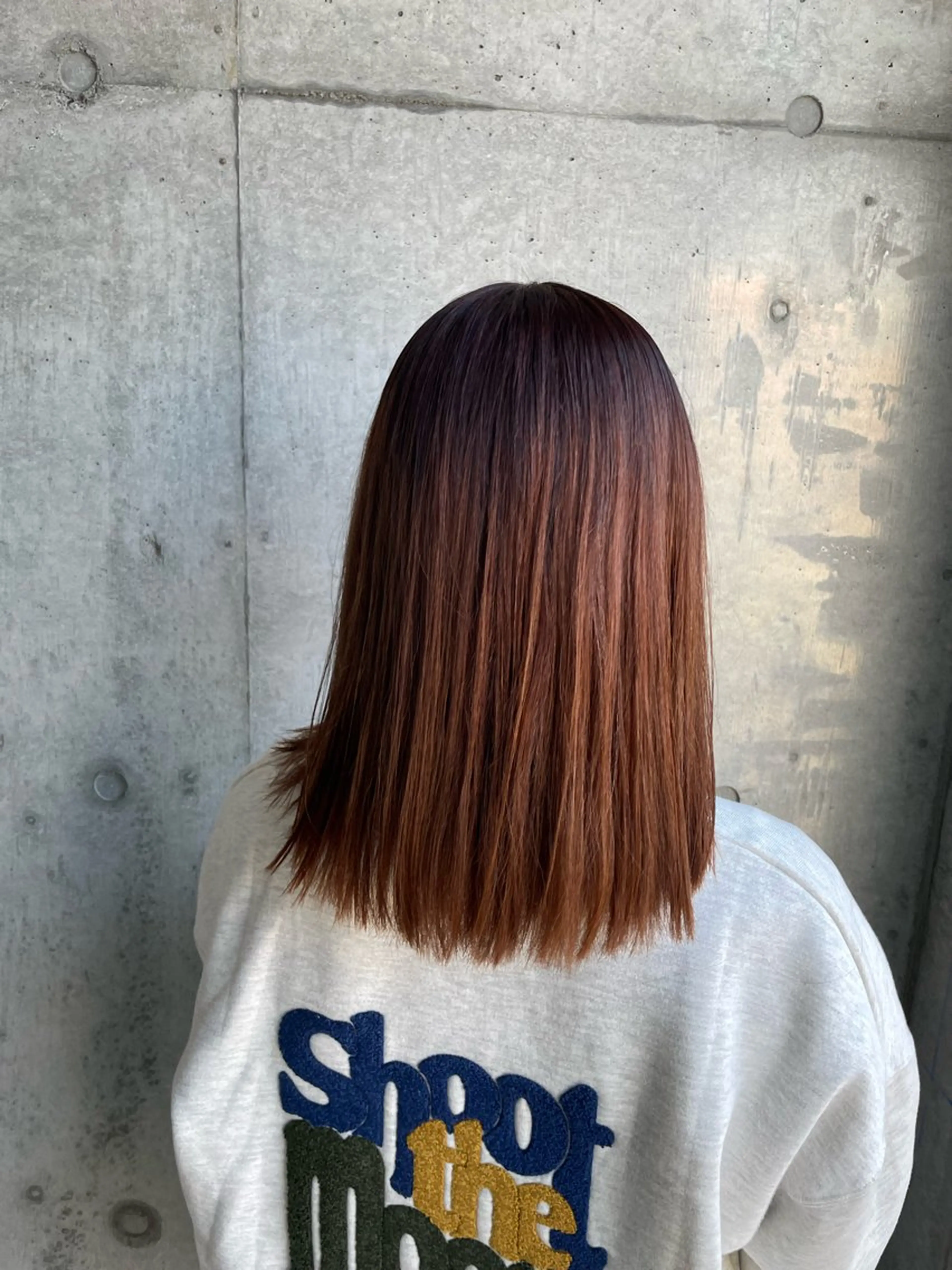 セミロング カラー オレンジ カット ヘアカラー 水野谷愛/ボブ/ レイヤー/暖色カラーのヘアスタイル