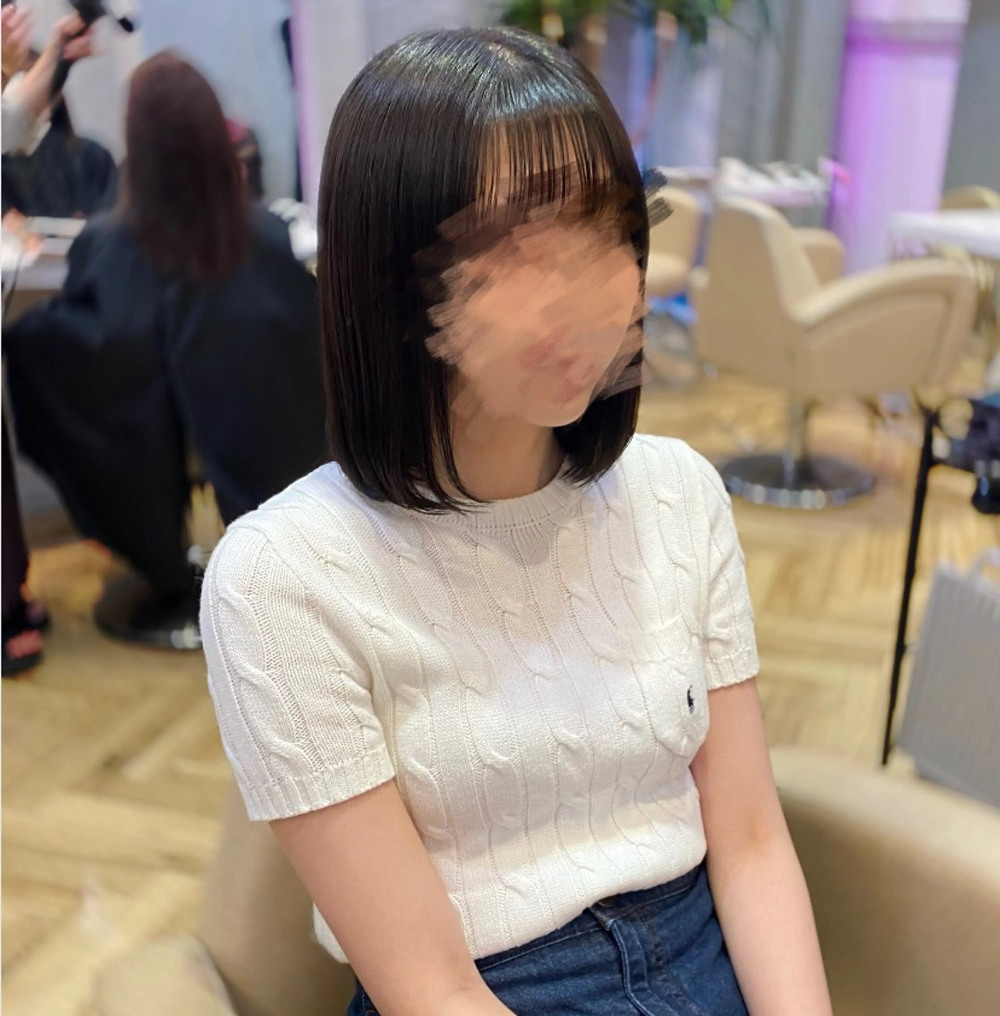 ミディアム パーマ ヘアアレンジ 上品♡韓国レイヤー ‎🤍のの‎🤍のヘアスタイル