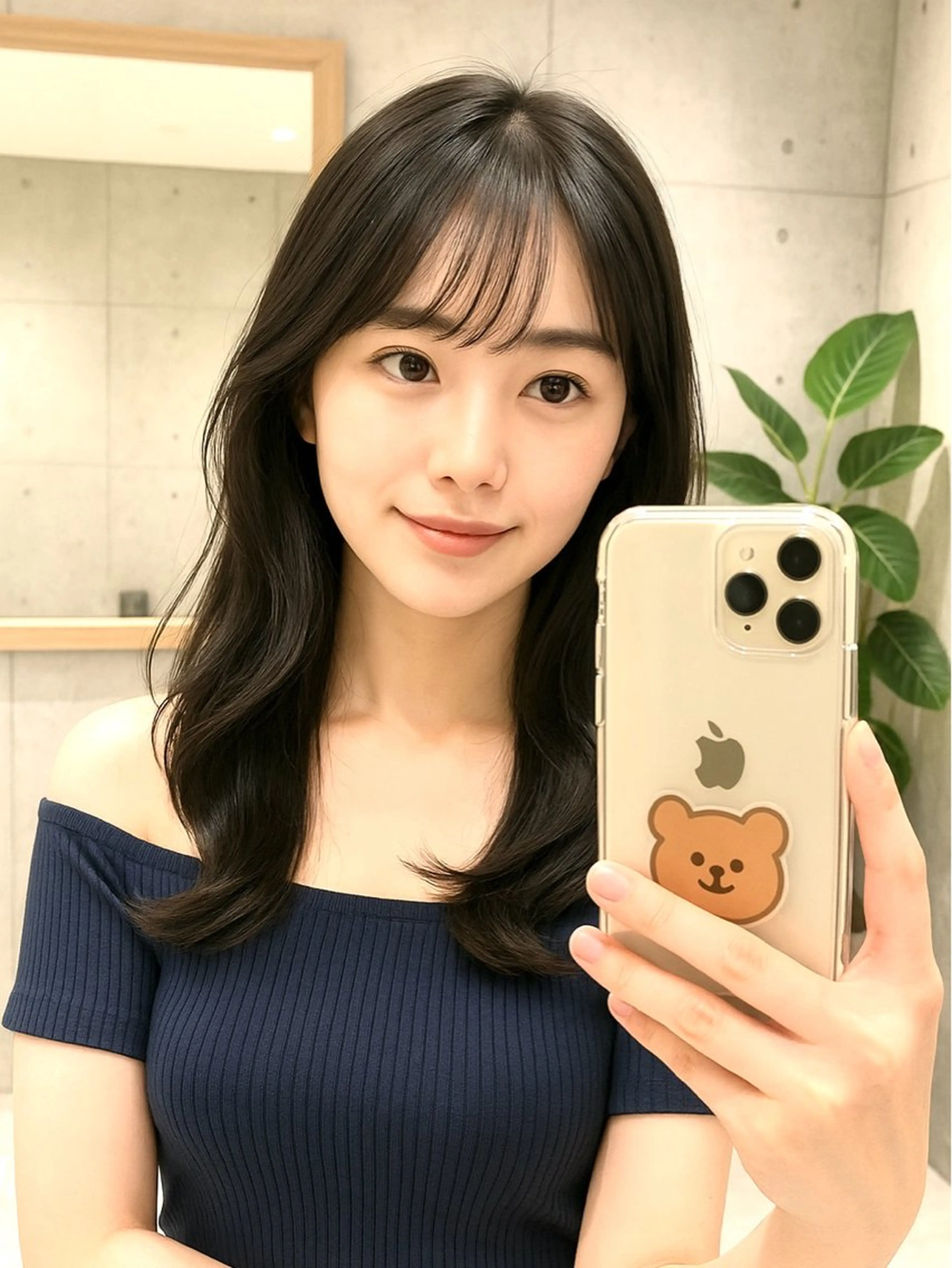 セミロング カラー ベージュカラー 黒髪 ブルーカラー ブルーブラック 透明感カラー 岡崎勇人/レイヤー/ 韓国/ケラチンTRのヘアスタイル