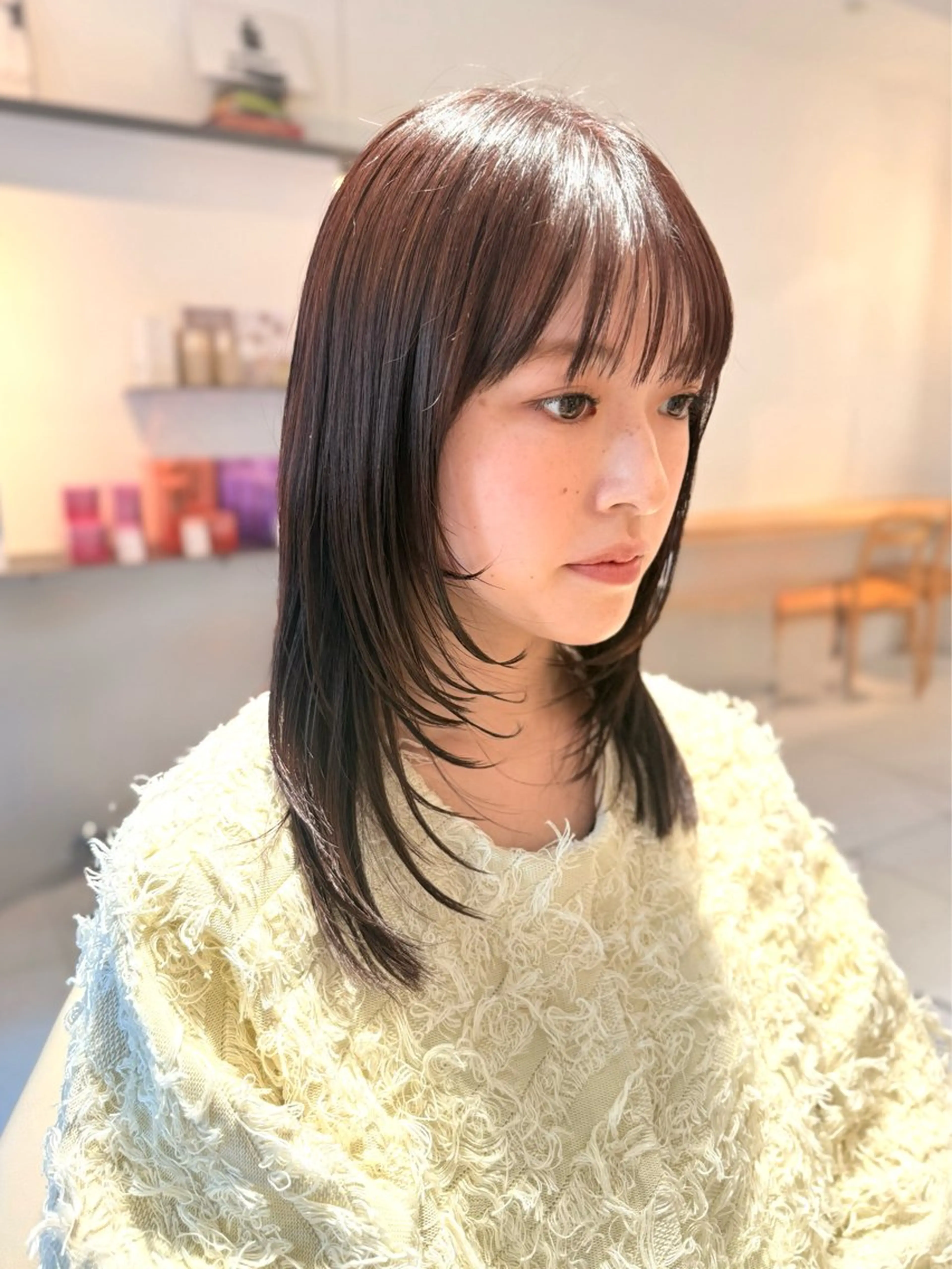 ミディアム カラー カット ヘアカラー トリートメント 安永 涼のヘアスタイル