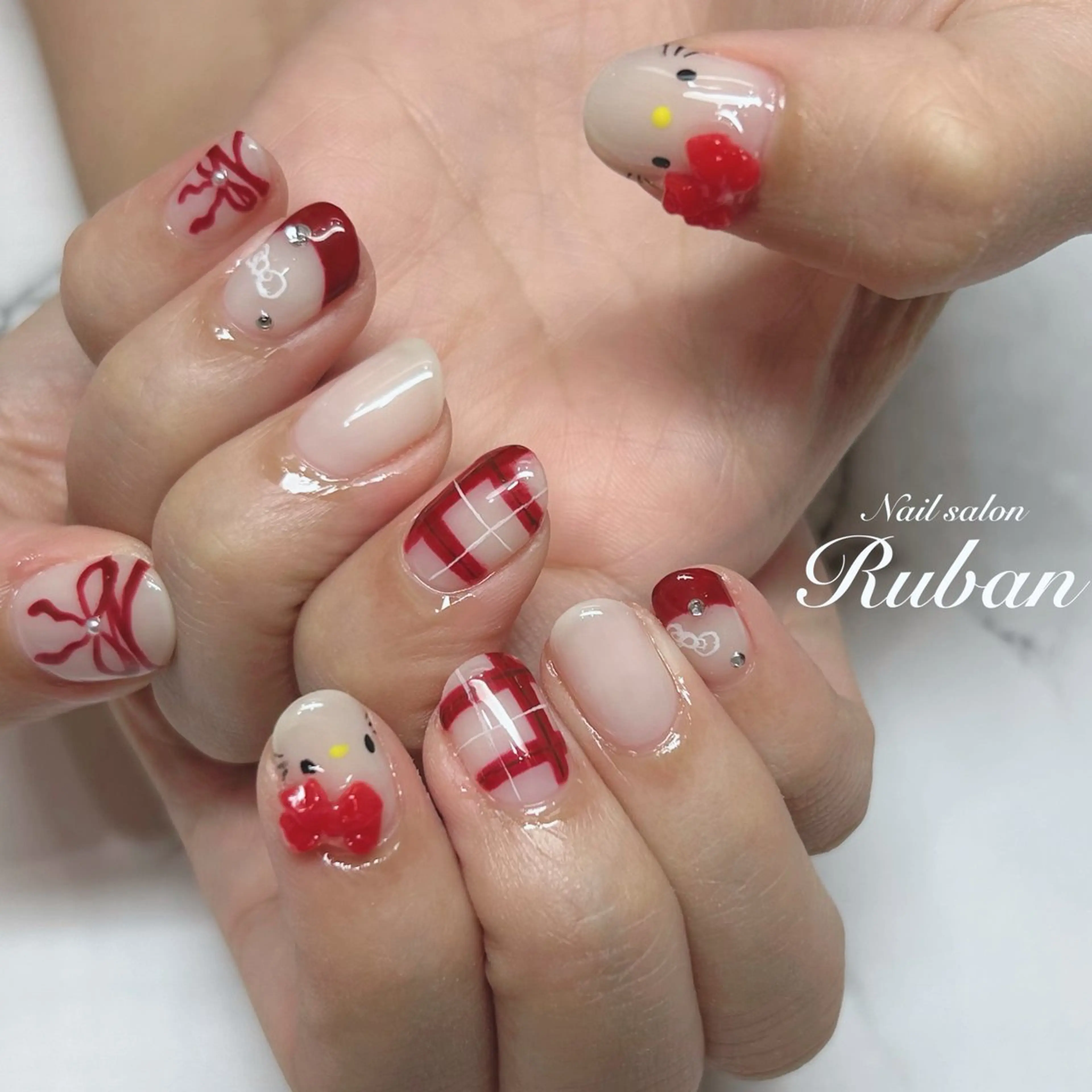 ネイル ボルドー フレンチネイル リボン Nail salon Ruban所属・Nail salon Rubanのネイルデザイン