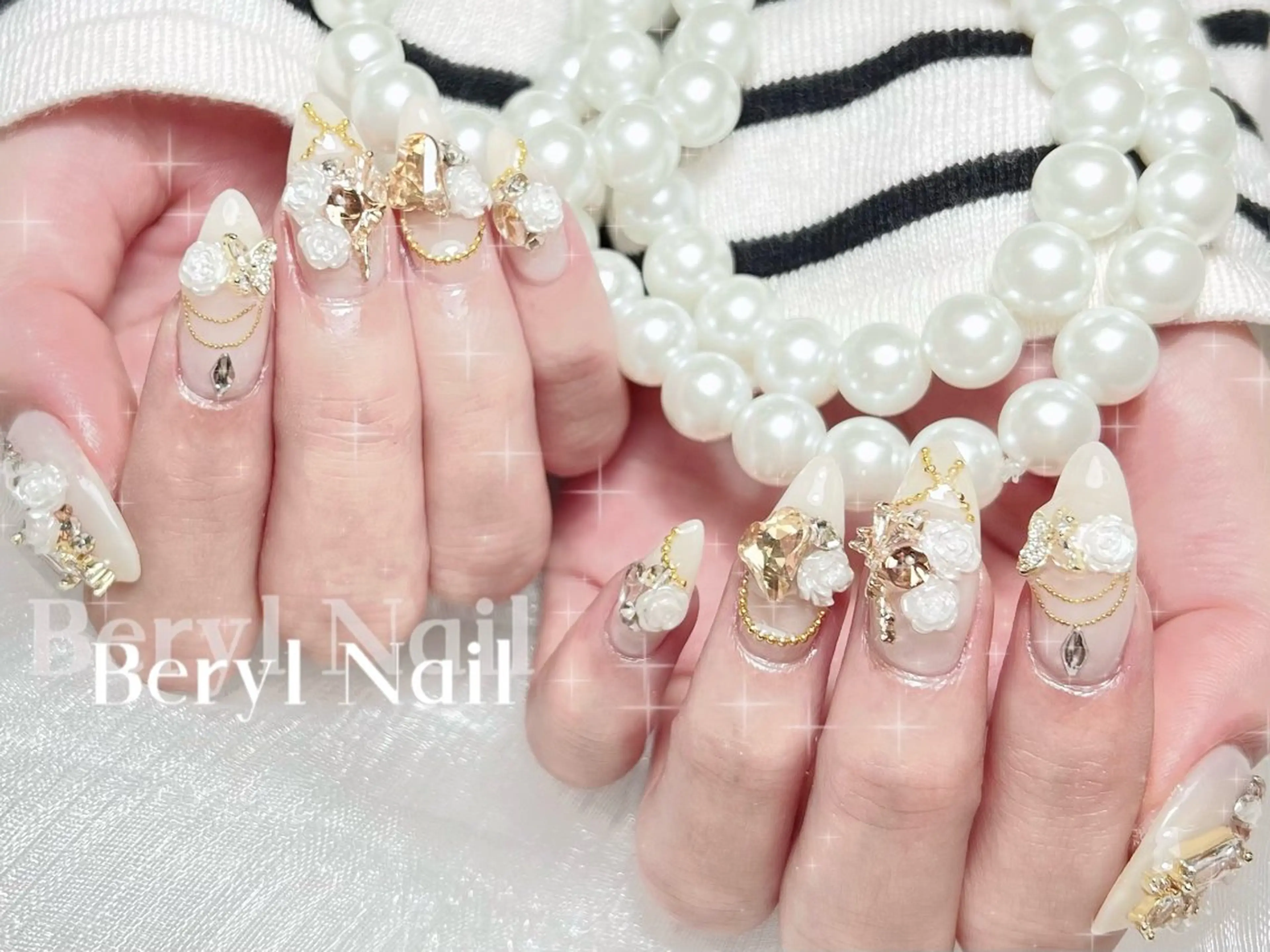 セミロング ハンドネイル Beryl Nail 新大久保のネイルデザイン