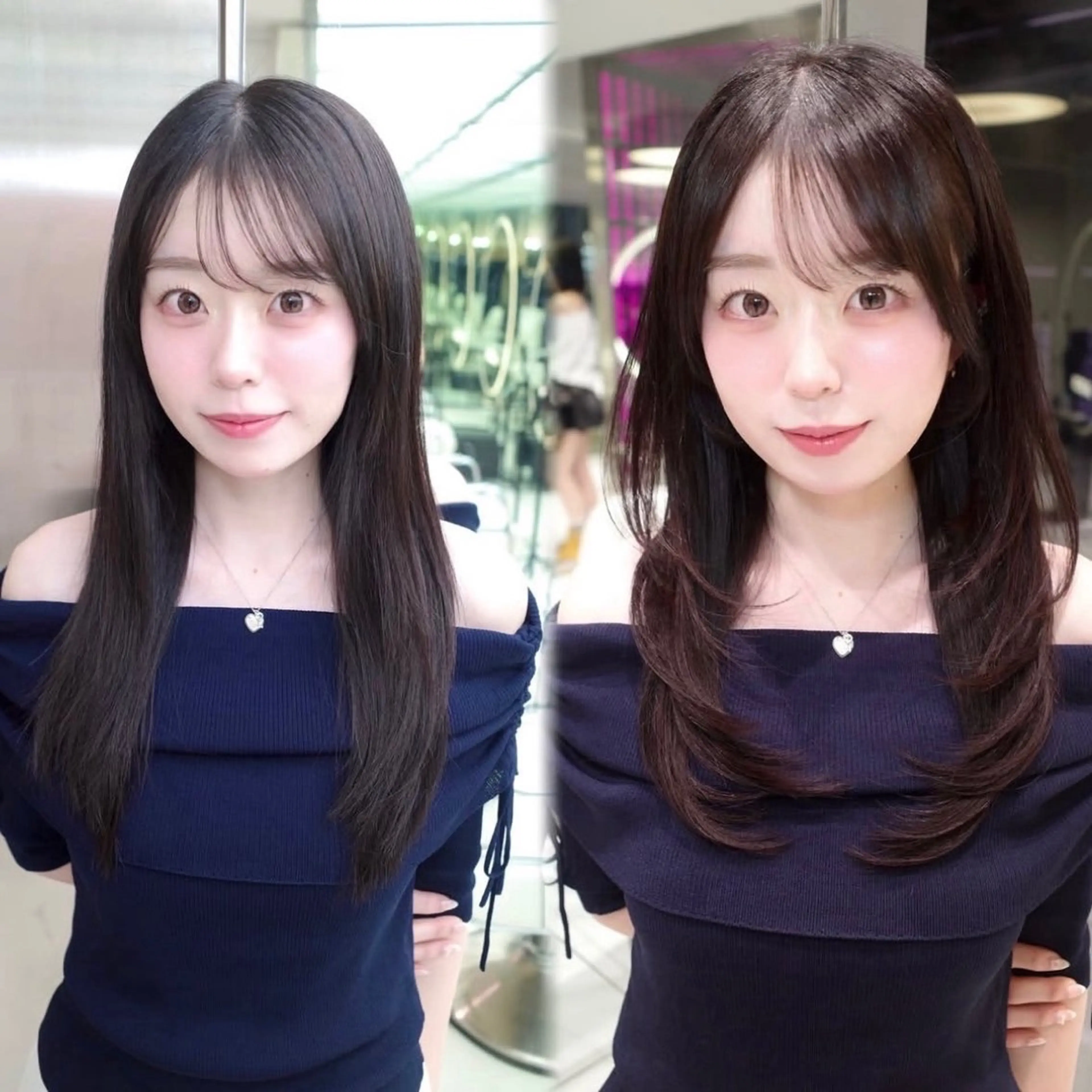 セミロング くびれヘア 顔周りカット ハイレイヤー 韓国風ヘア レイヤーカット カット トリートメント がわ/ハイレイヤー /ハイトーンカラーのヘアスタイル