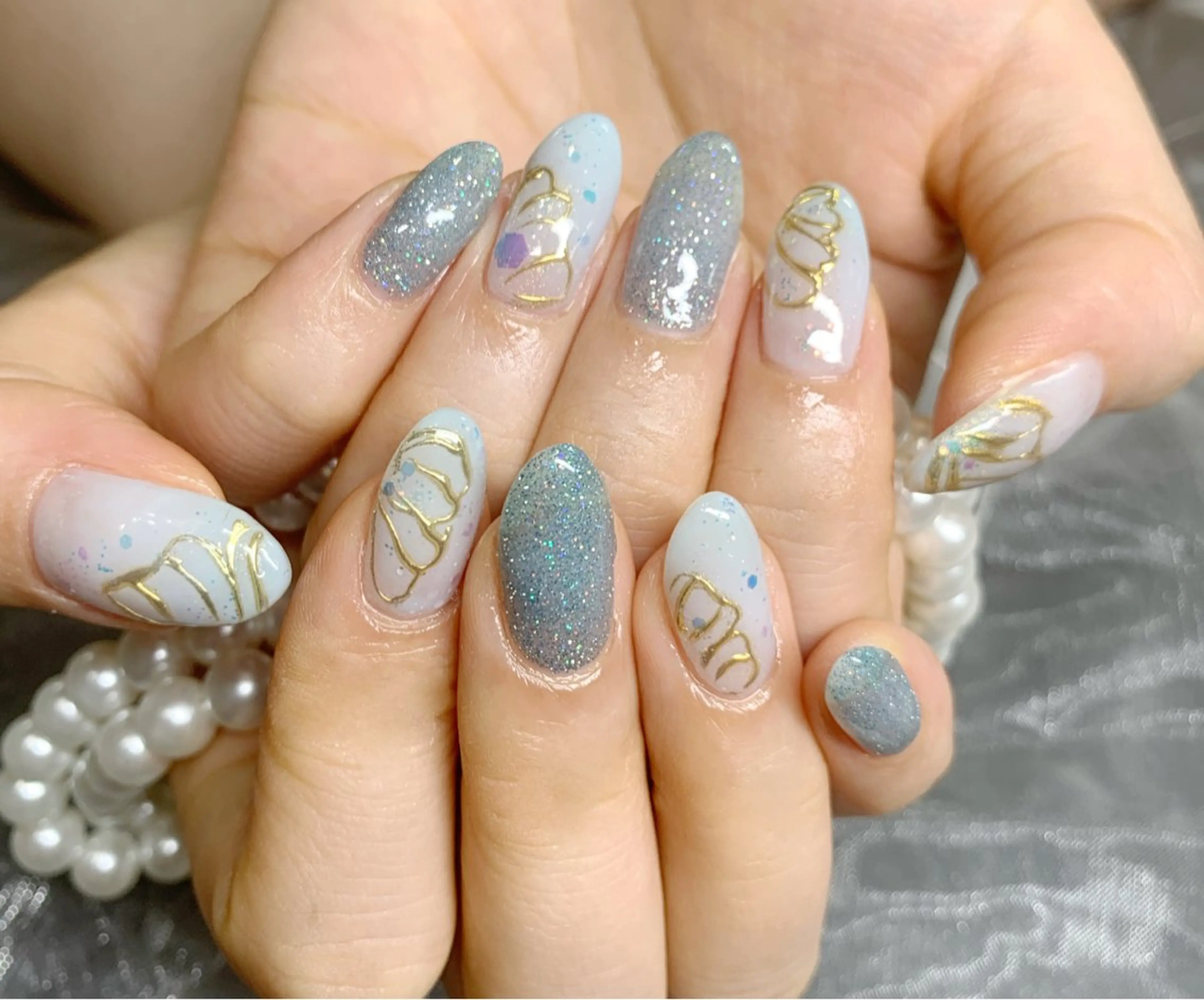 ネイル フラッシュネイル ミラーネイル 夏ネイル ハンドネイル AI NAのネイルデザイン