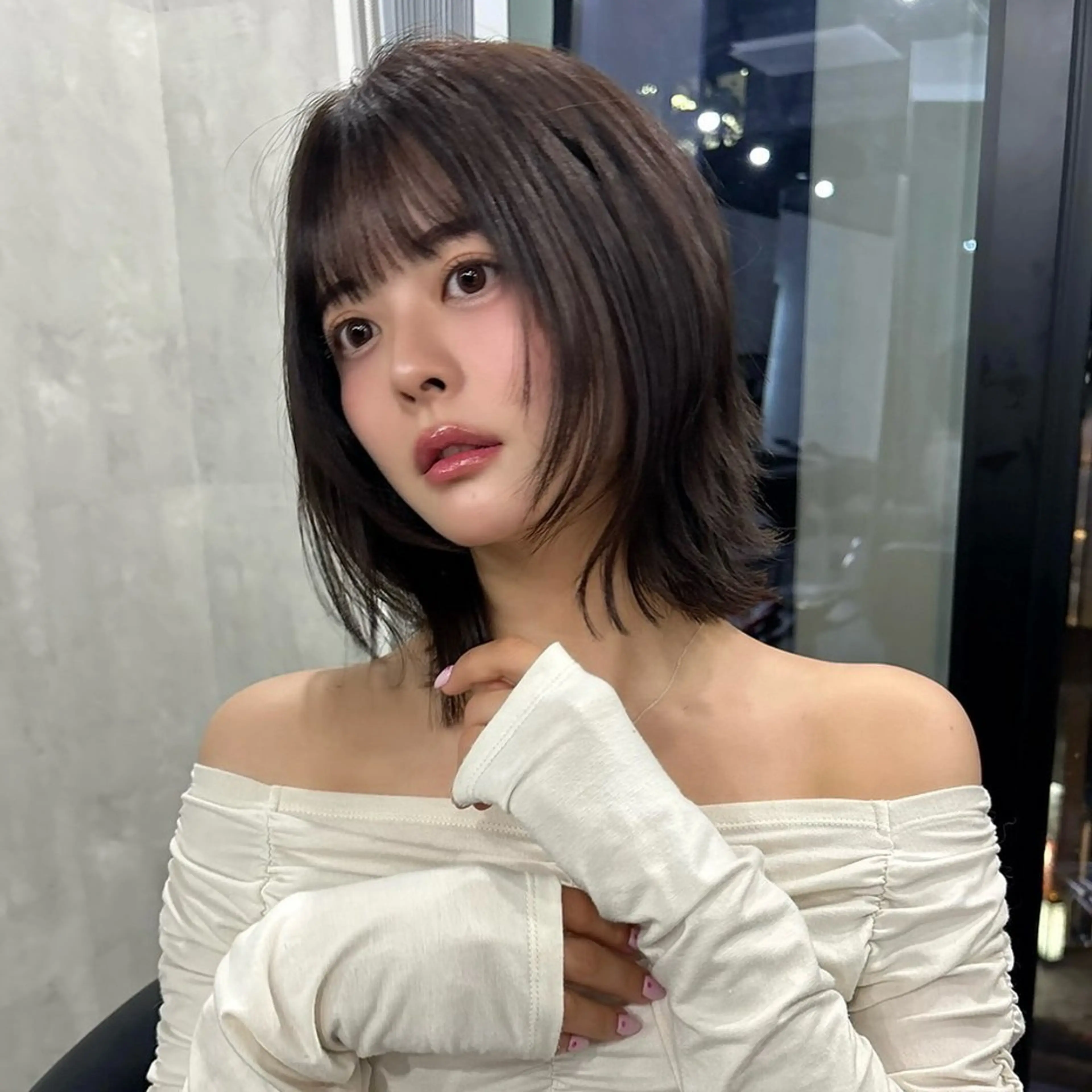 セミロング カット ヘアカラー トリートメント レイヤー/韓国ボブ レイヤーボブ/住吉のヘアスタイル