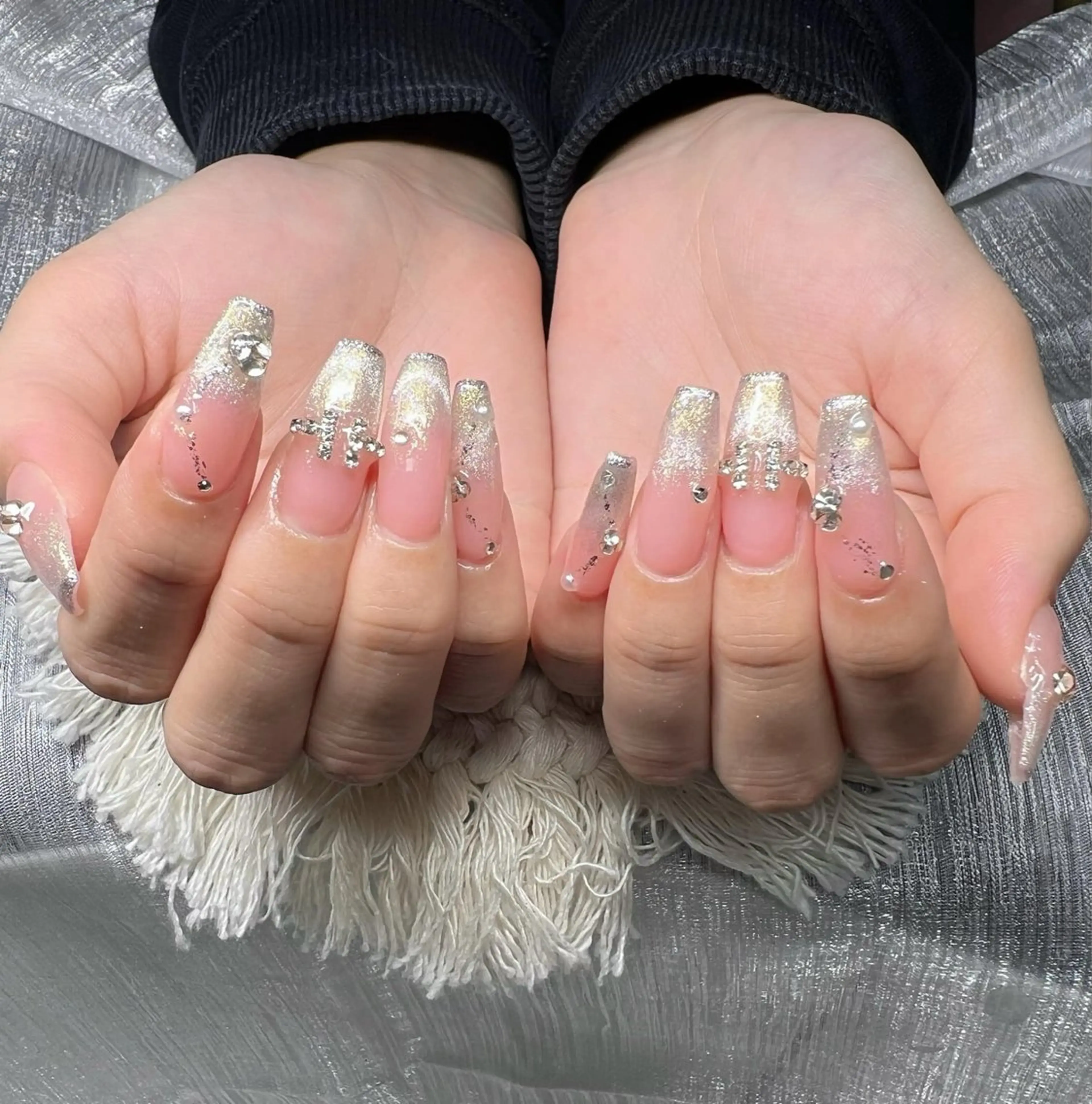 ネイル 長さ出し グラデーション キラキラネイル マグネットネイル ミラーネイル Lee Nails チップ長さだし専門店のネイルデザイン