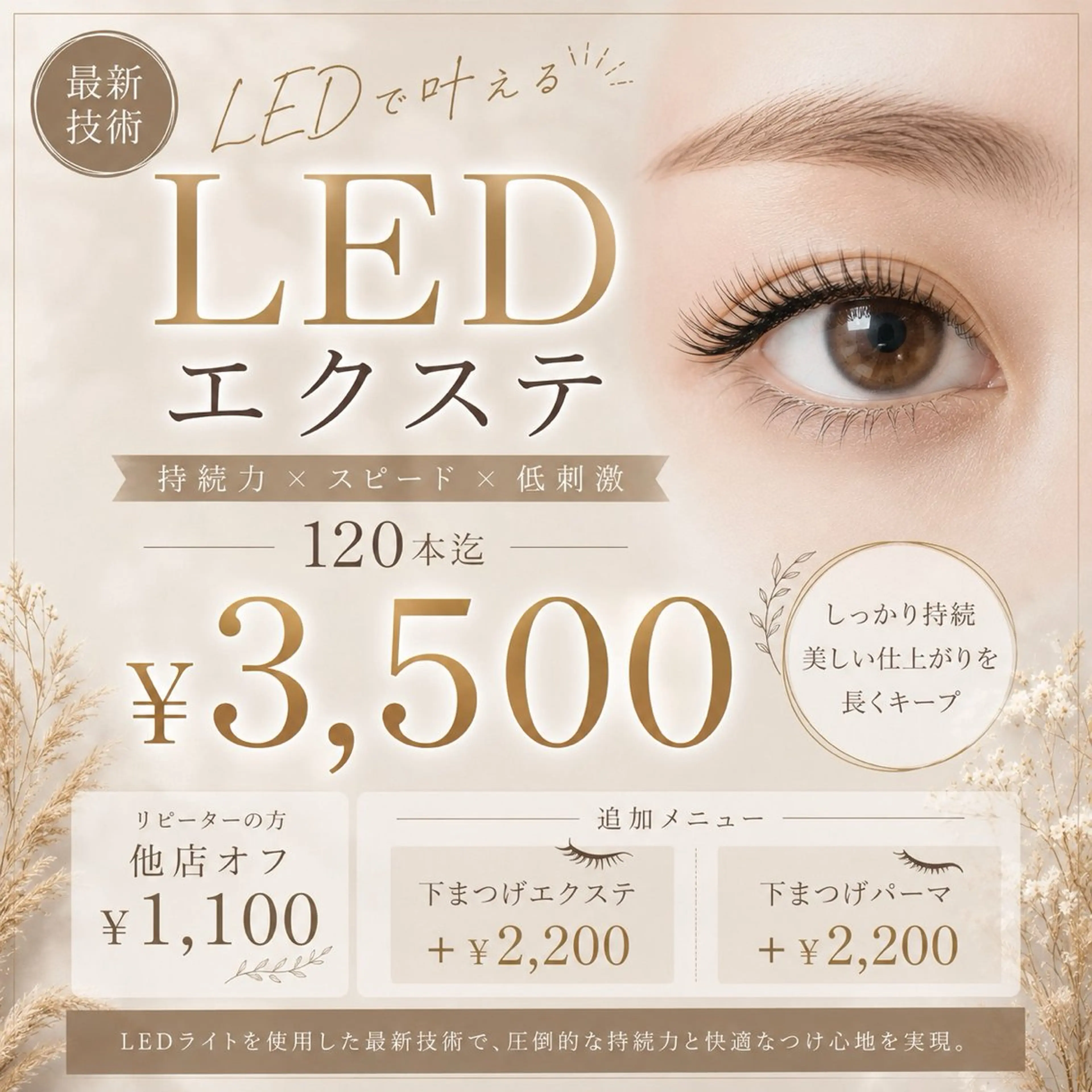 【人気No1】LEDエクステ60分(上限120本オフ込の時間) +¥2200(50分)で下エクか下まつげパーマ追加可の写真