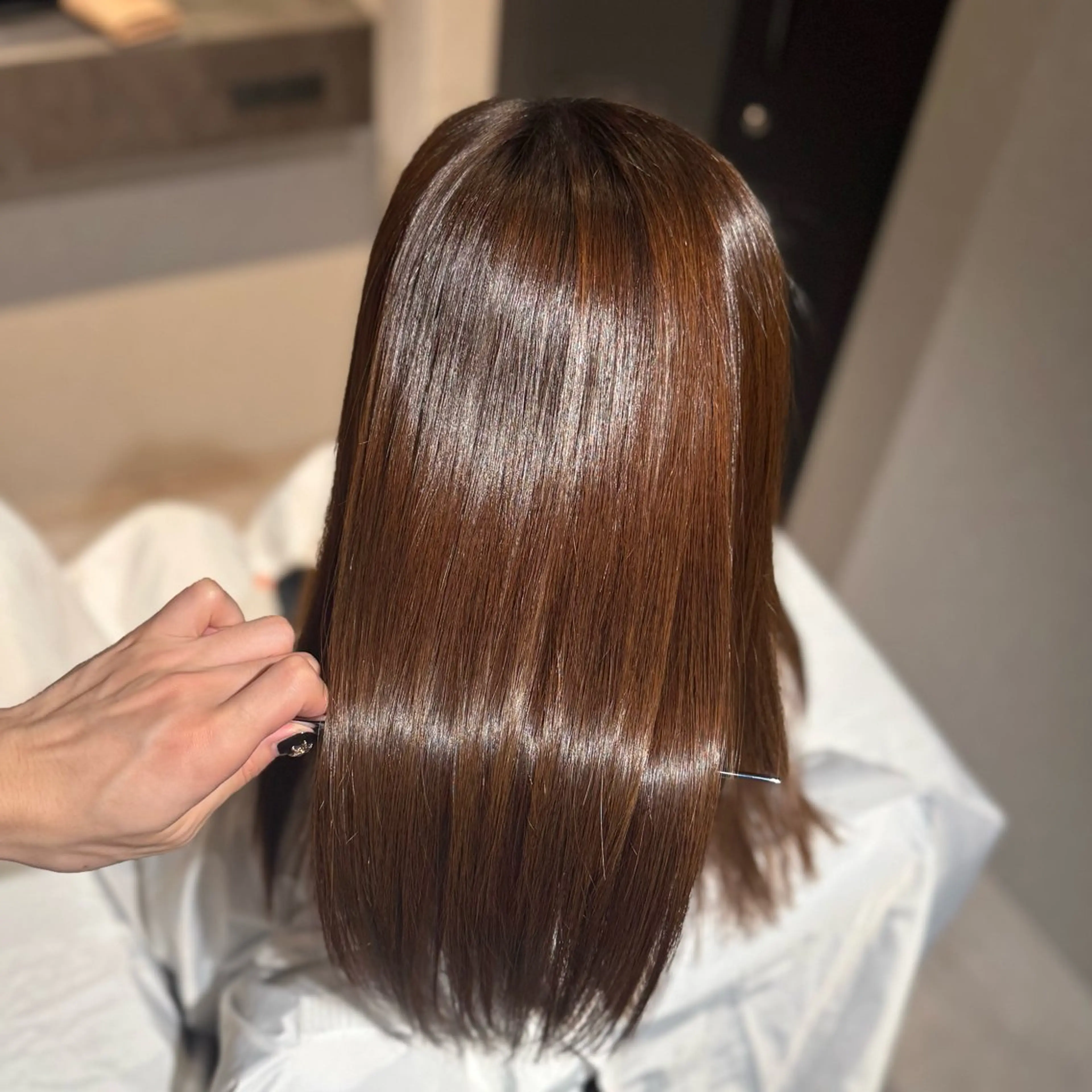 ロング パーマ 髪質改善 韓国風ヘア 縮毛矯正 トリートメント ヘアカラー トリートメント 髪質改善Ⅰ透明感 艶カラーⅠたつやのヘアスタイル