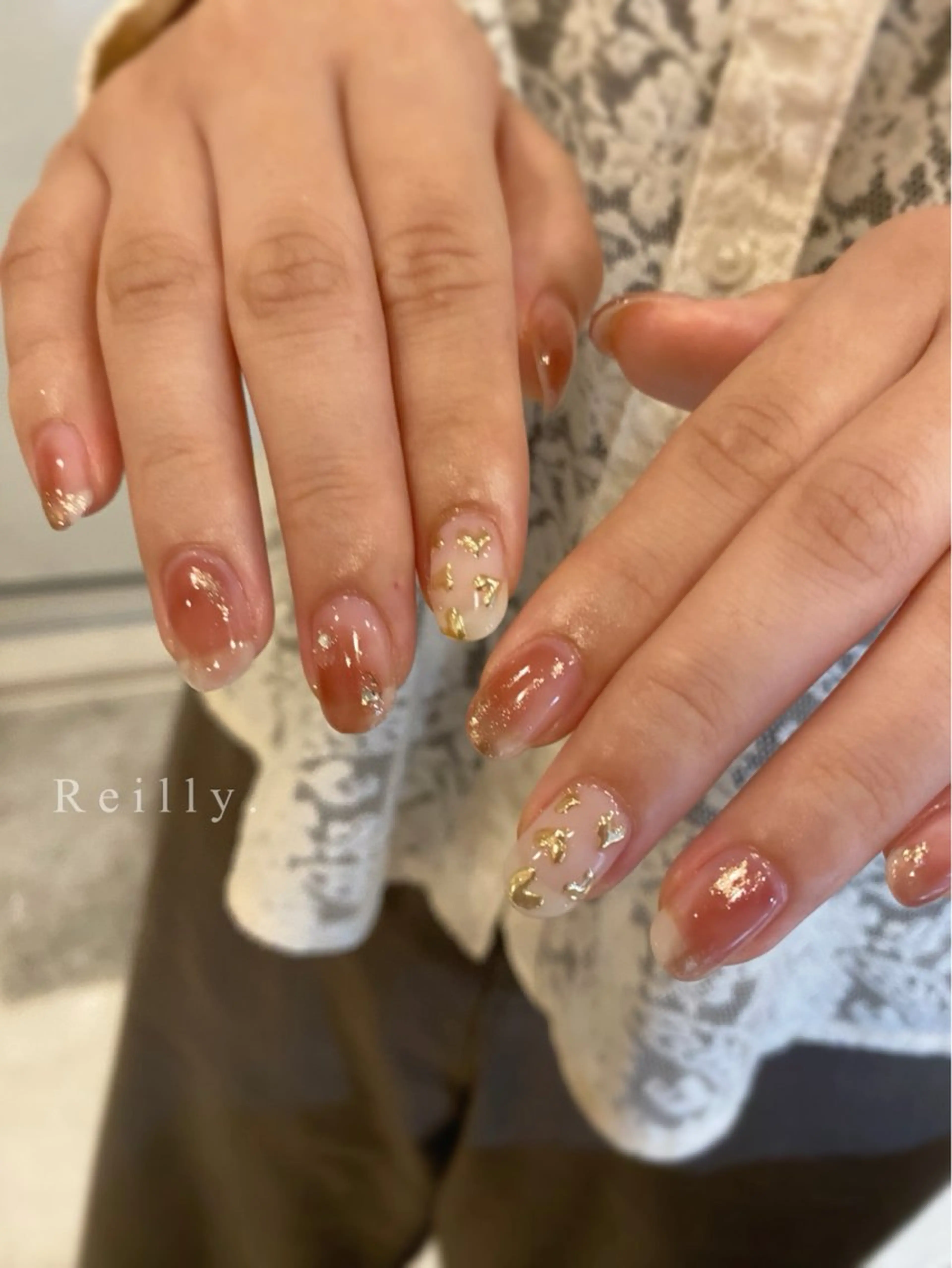 ネイル フラッシュネイル フレンチネイル ジェルネイル グラデーション ラメ(グリッター) REILLY.　private nail salon所属・Marina 《REILLY.》のネイルデザイン