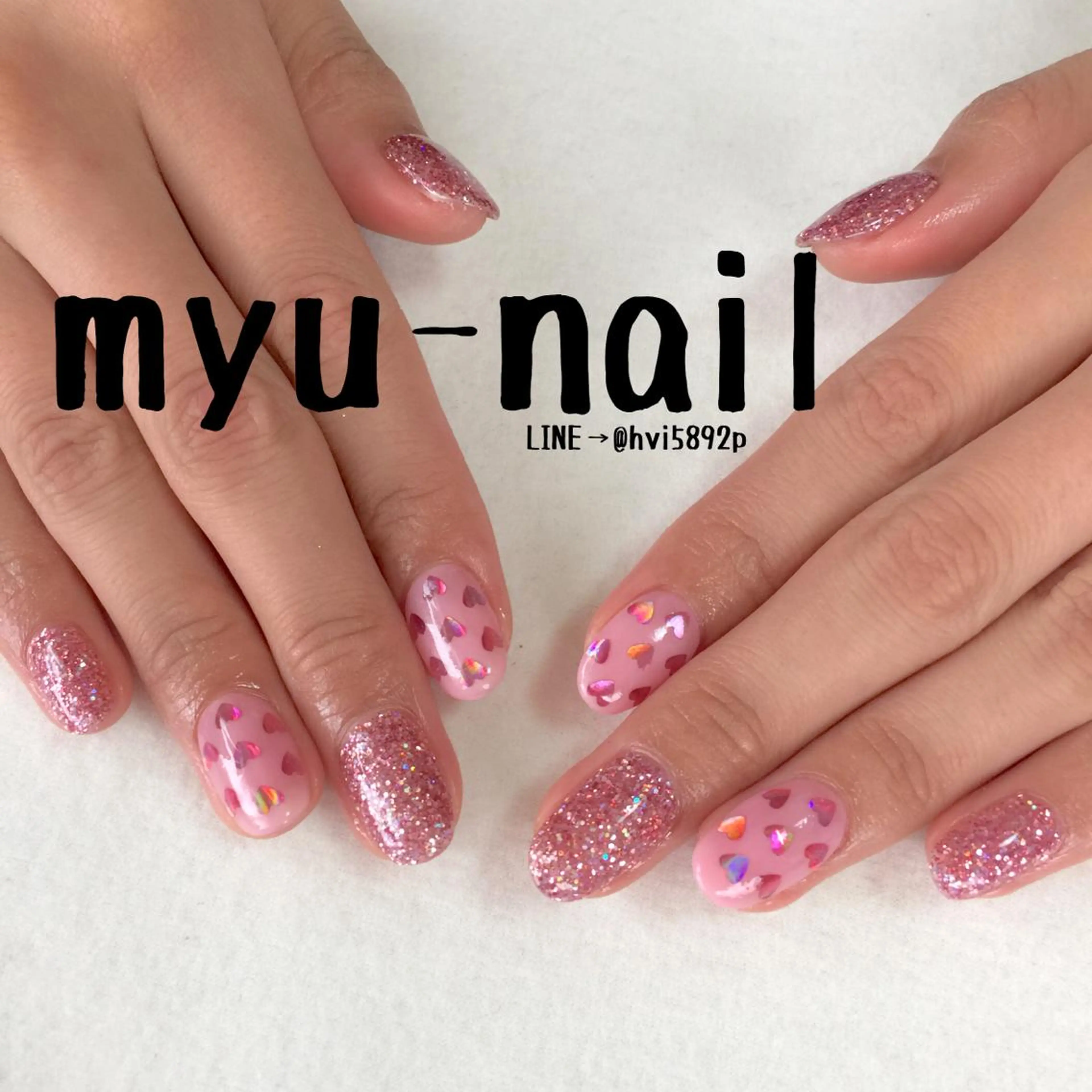 ネイル フットネイル ハート ラメ(グリッター) ピンク ハンドネイル ホームサロン myu-nailのネイルデザイン