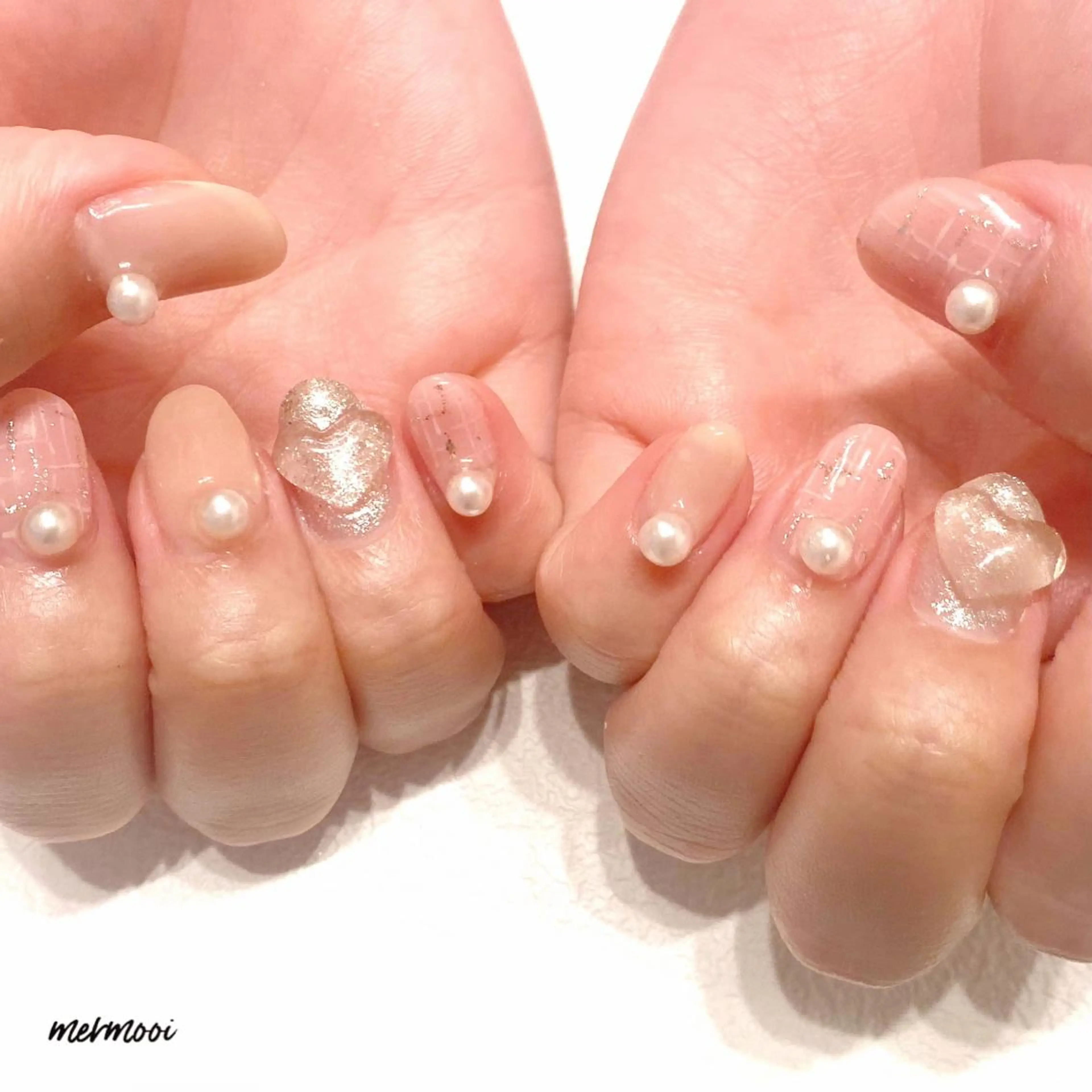 ネイル クリアネイル ジェルネイル ハート オフィスネイル ワンカラーネイル melumooi nailのネイルデザイン