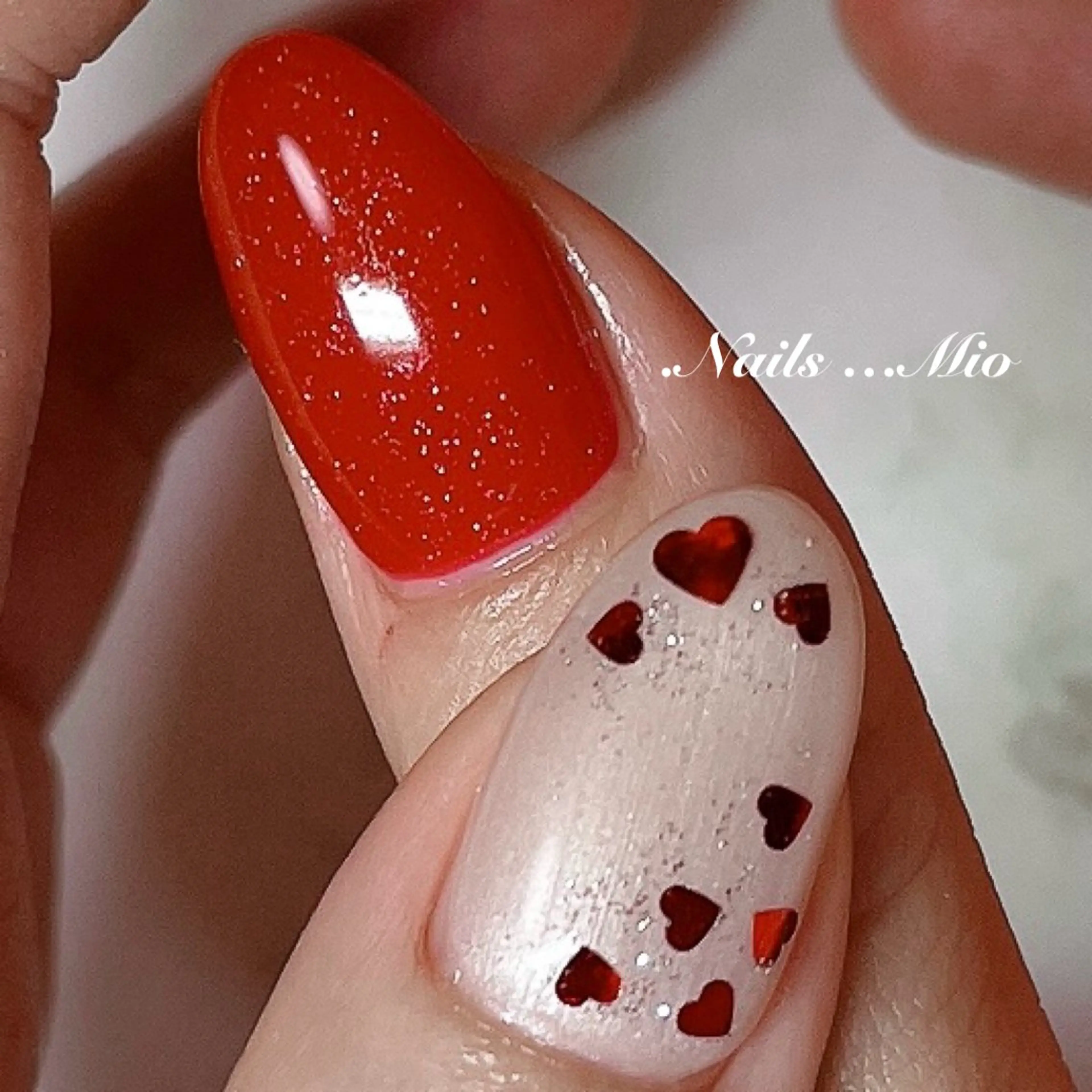 ネイル アートネイル ジェルネイル ハート 赤色 .Nails Mio 赤羽西ネイルサロンのネイルデザイン