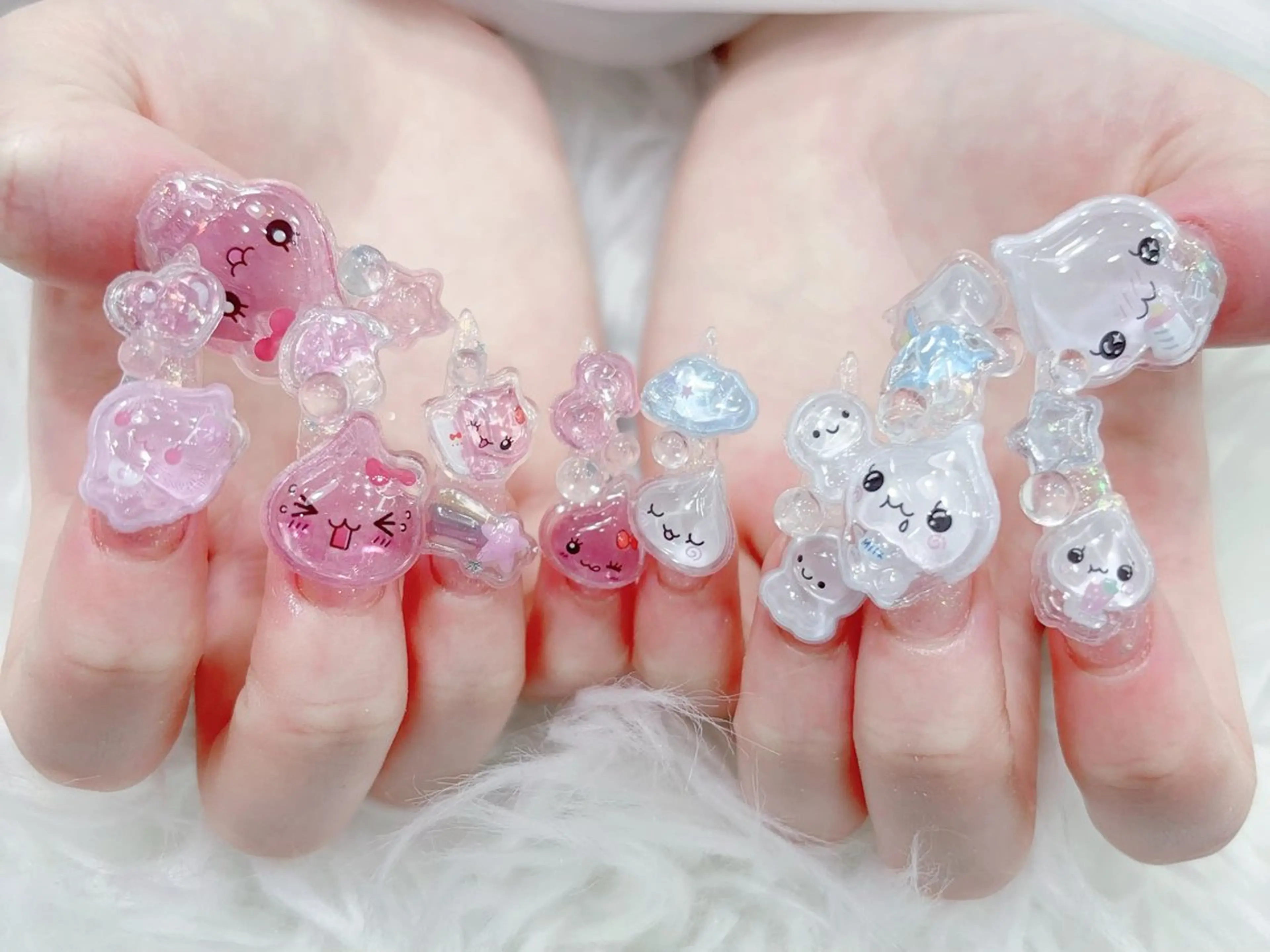 ネイル 成人式 大理石ネイル(マーブル) リボン 夏ネイル ネイルチップ ハンドネイル MoMoA Nail ネイル長さ出し専門店のネイルデザイン