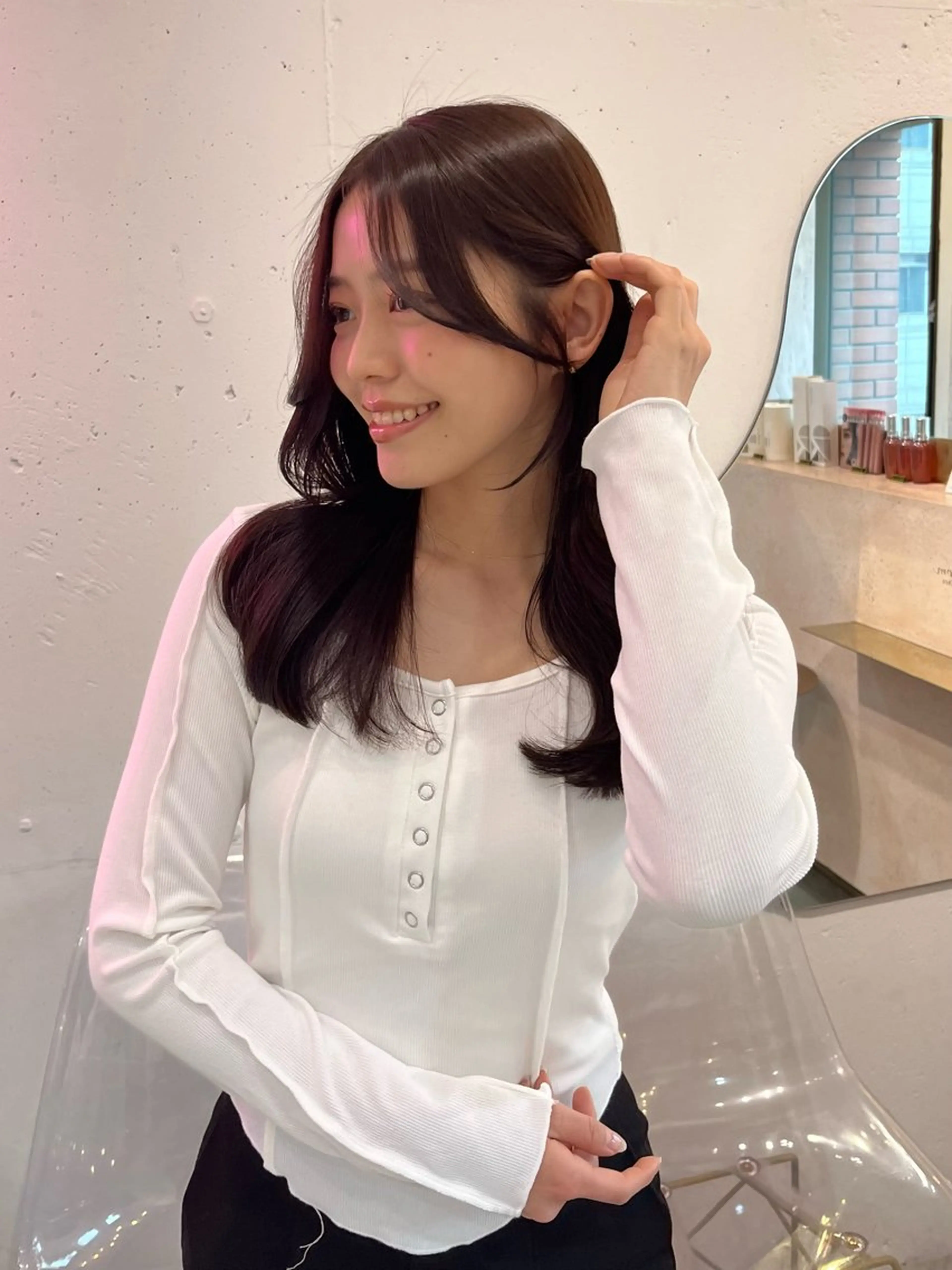 セミロング カット ヘアカラー トリートメント 新宿/小顔レイヤー/ 顔まわり/西慶太朗のヘアスタイル