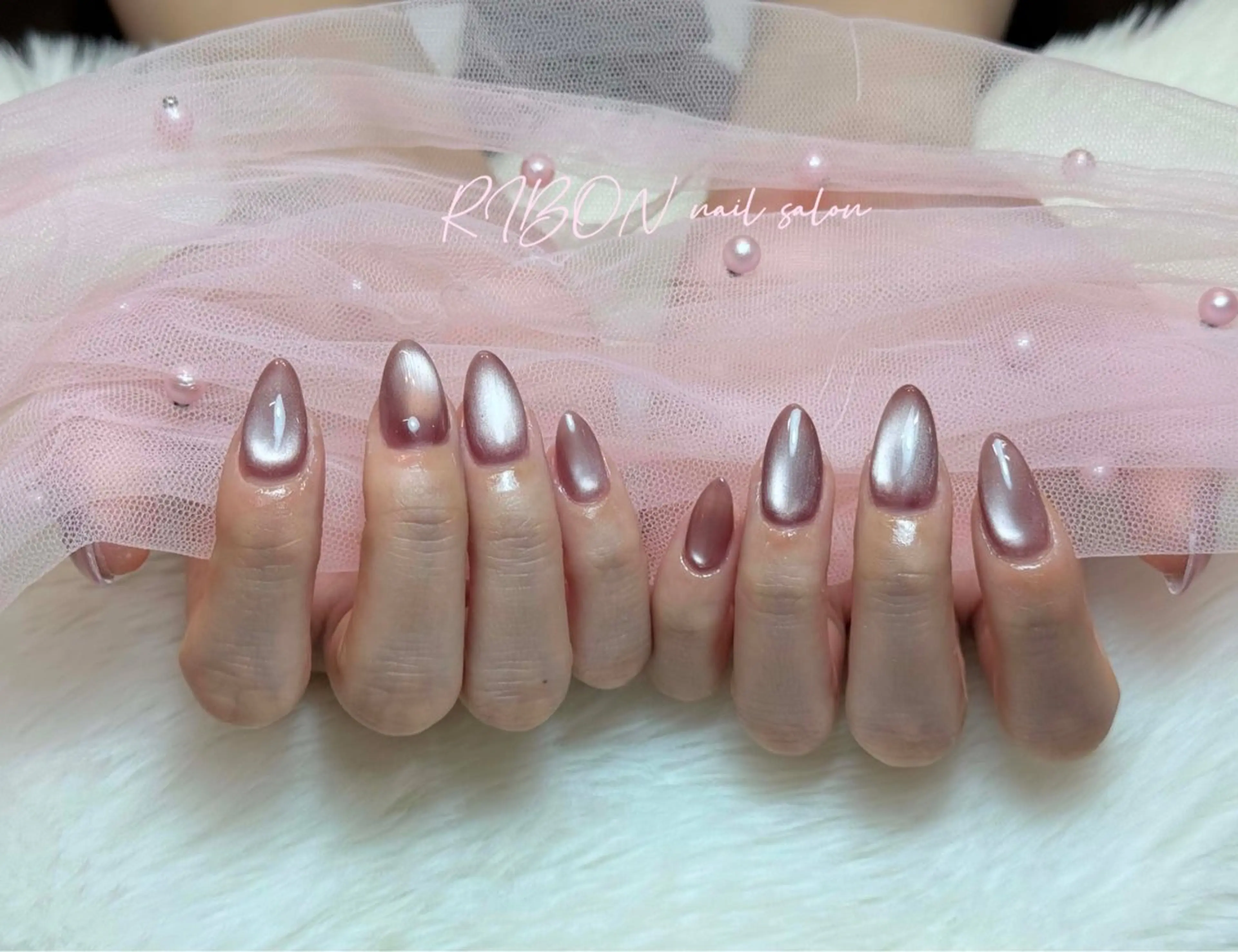 ネイル チークネイル 長さ出し フレンチネイル ジェルネイル グラデーション ハンドネイル RIBON nail 高田馬場のネイルデザイン
