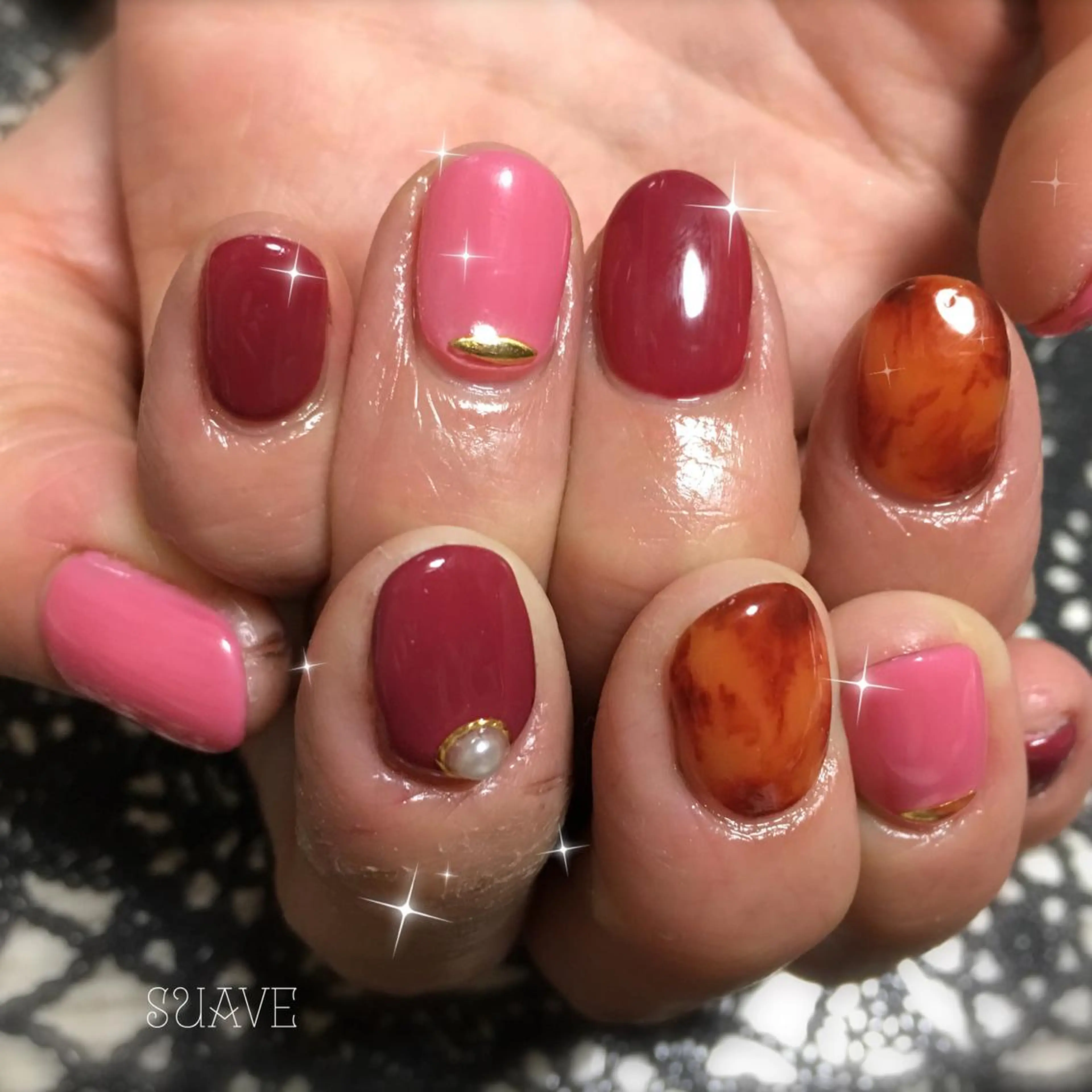 ネイル べっ甲ネイル フレンチネイル ジェルネイル 大理石ネイル(マーブル) ワンカラーネイル Nail Suave (シュアーヴ)のネイルデザイン