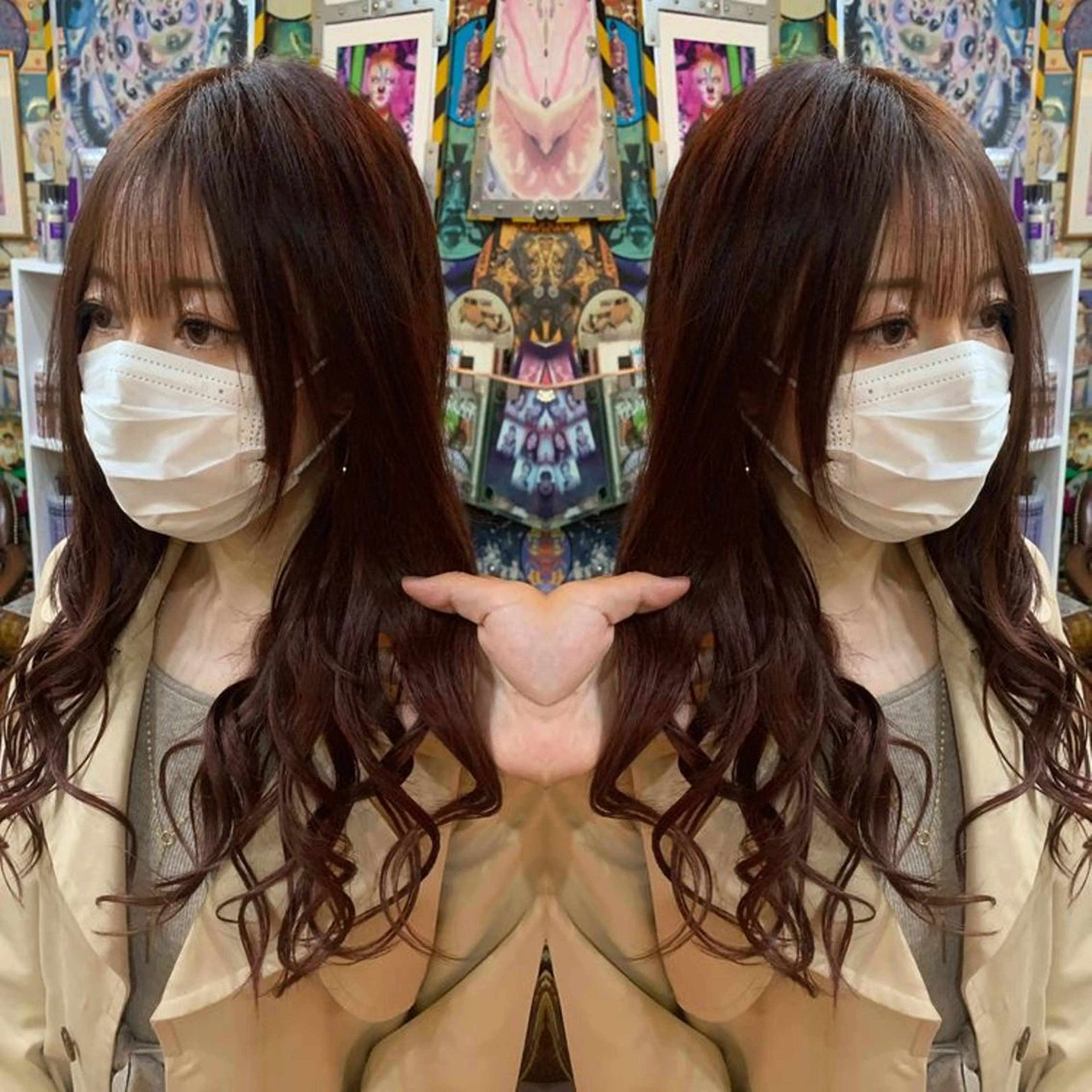 セミロング カラー ヘアアレンジ レッドカラー エクステ 🌈派手髪エクステ ブレイズ🌈ひろとのヘアスタイル