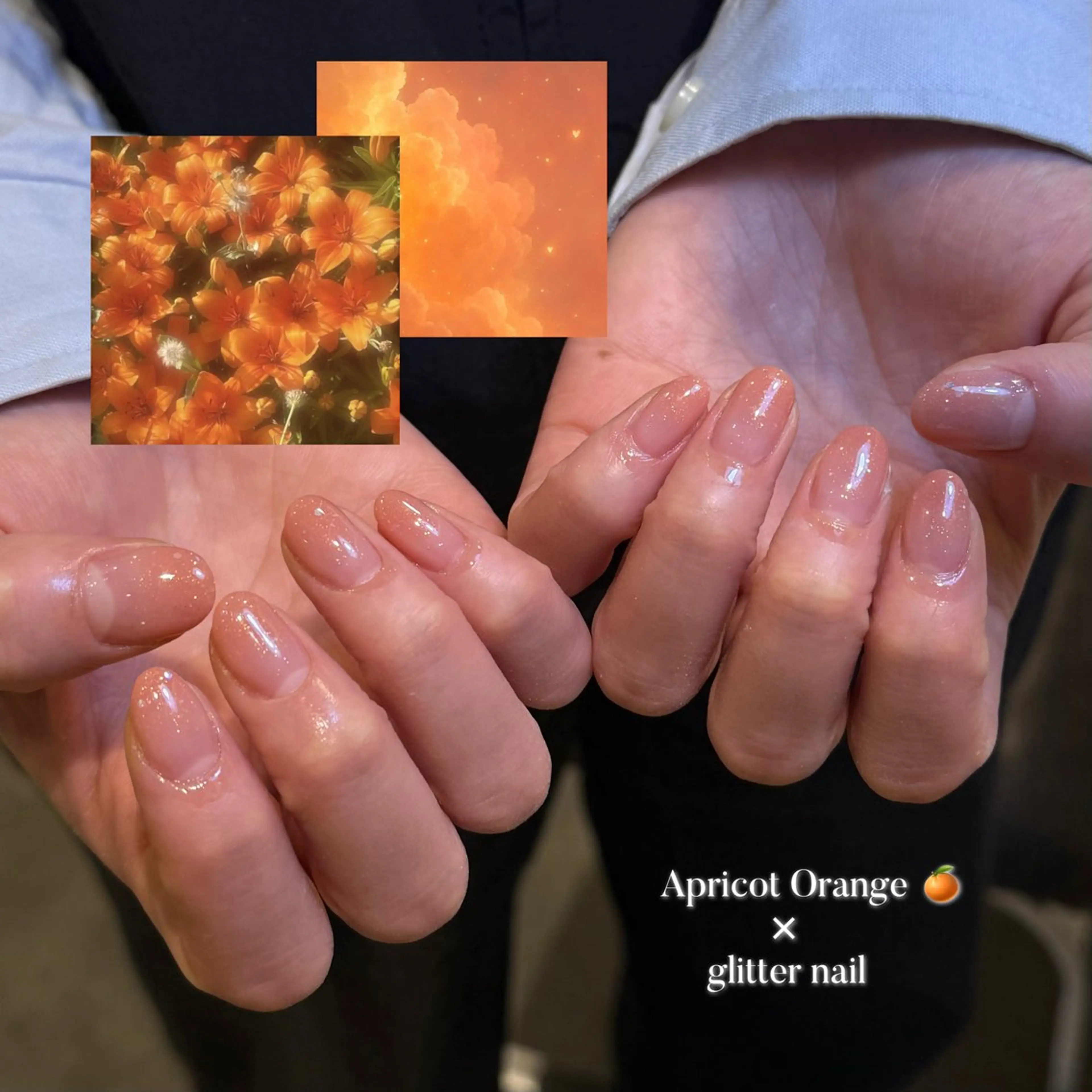 ネイル グラデーション ラメ(グリッター) ラメグラデーション オレンジ ハンドネイル Zen Neo MIRAN🖤のネイルデザイン