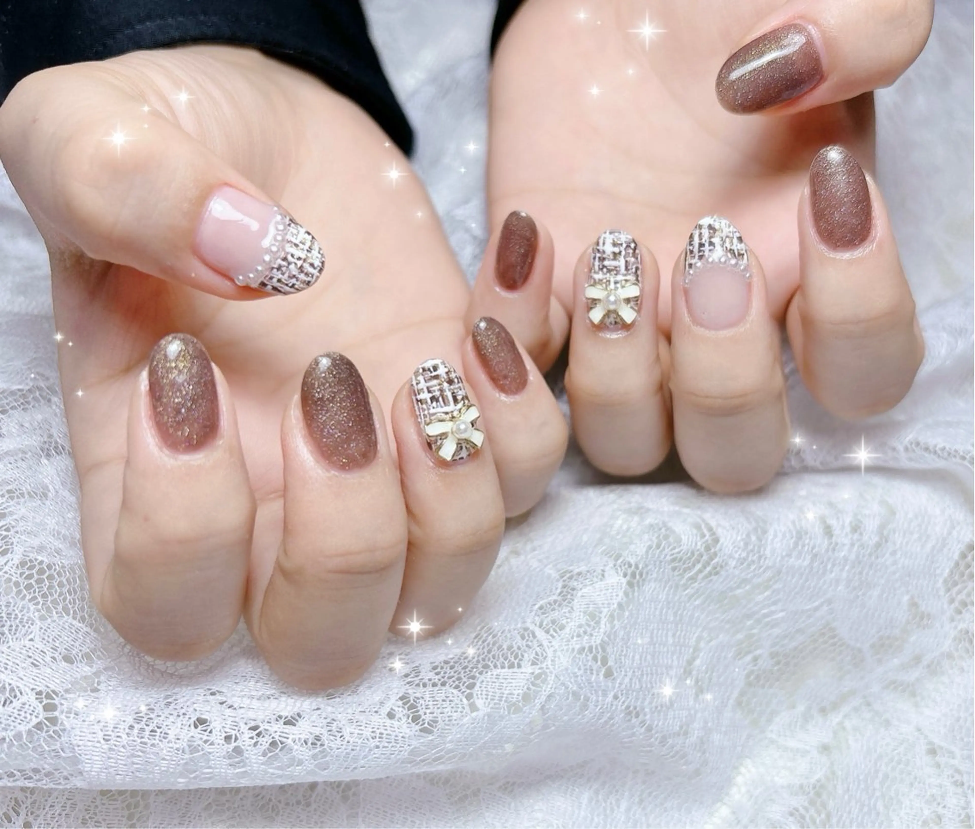 ネイル ブラウン ツイードネイル ハンドネイル FLARE NAIL フレアネイルのネイルデザイン