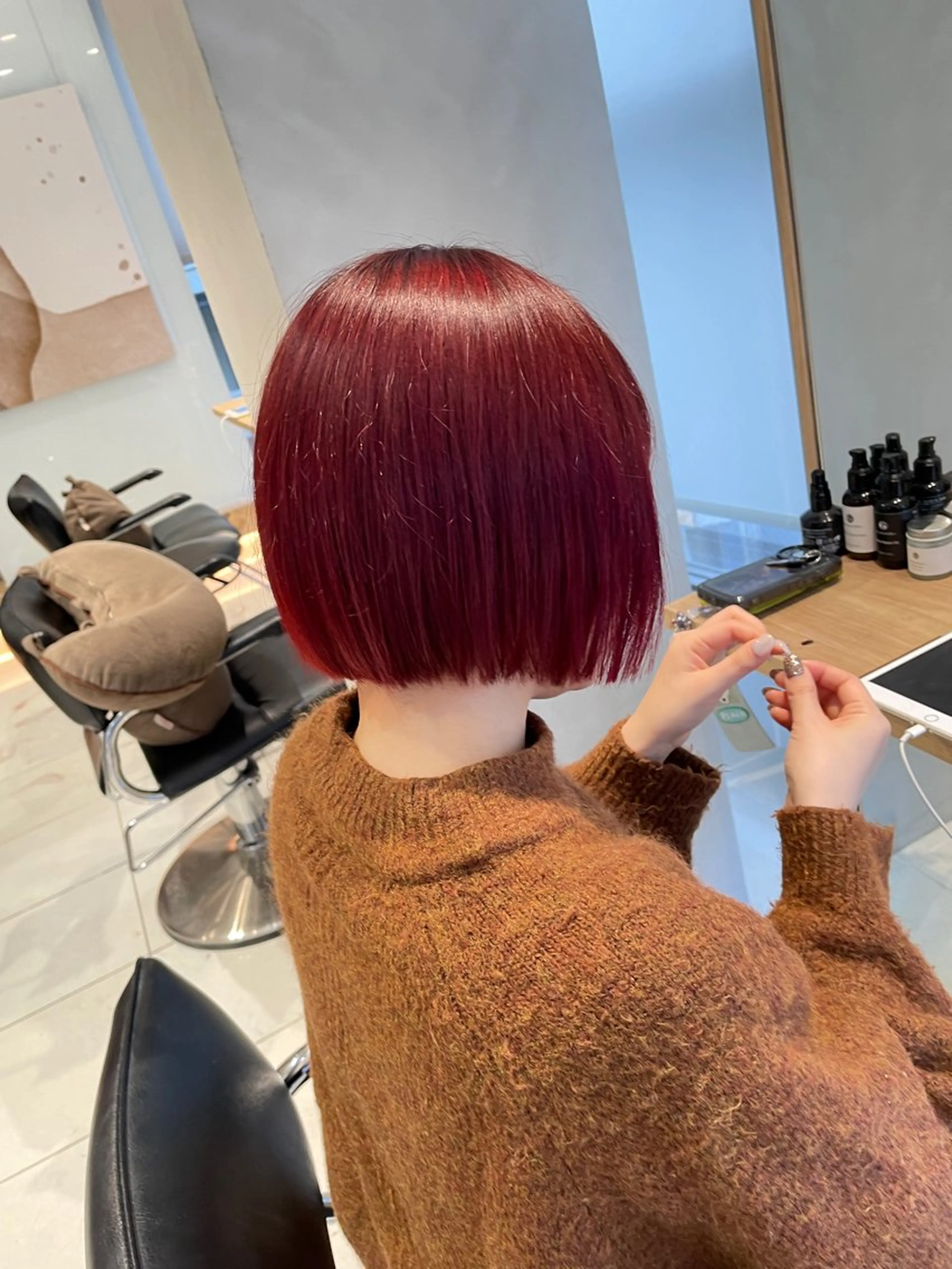ショート カラー ヘアアレンジ レッドカラー カット トリートメント ヘッドスパ ヘアセット 艶髪✨寒色カラー✨ 翁長孝輔のヘアスタイル