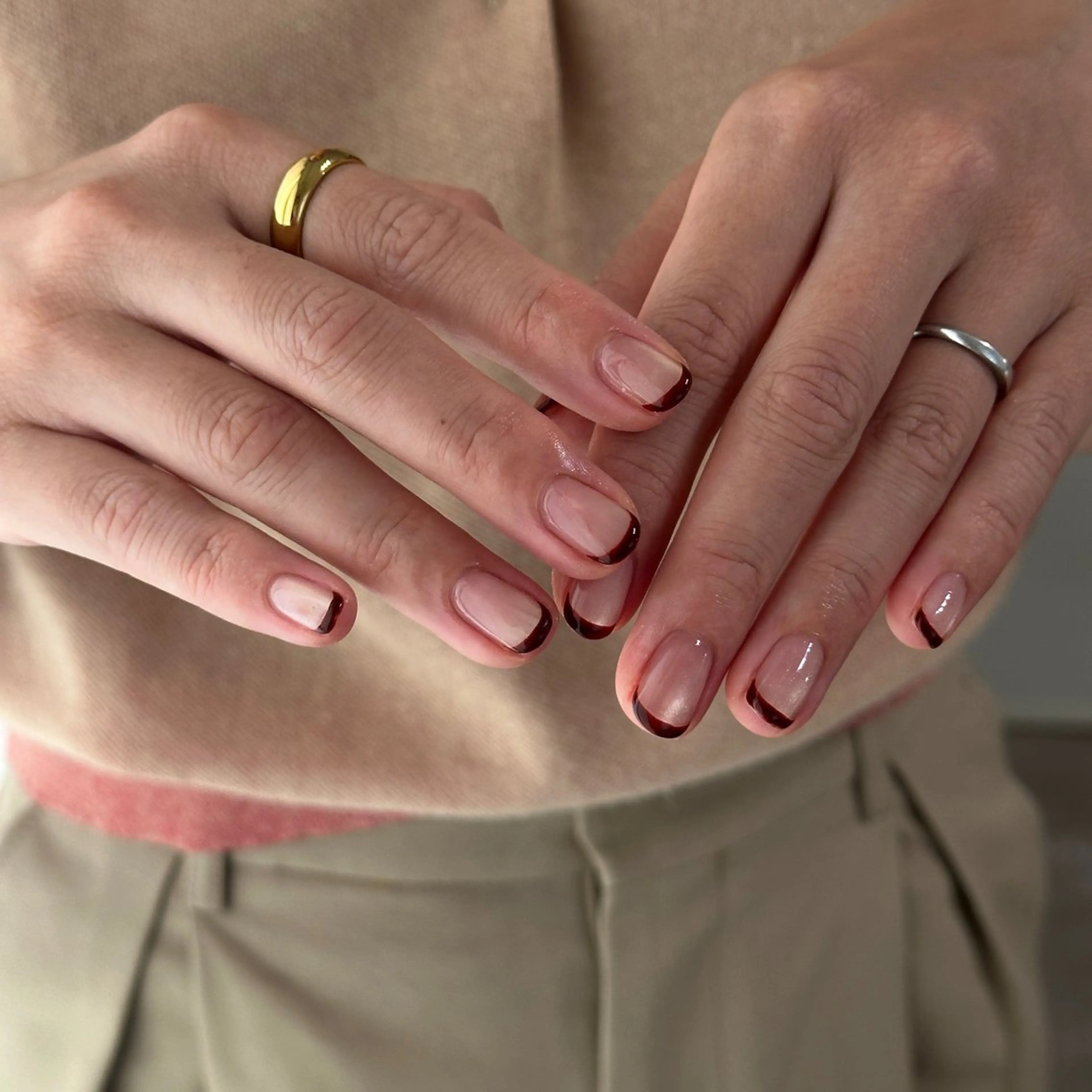 ネイル ブラウン フレンチネイル ハンドネイル cyaan所属・nail salon Cyaanのネイルデザイン