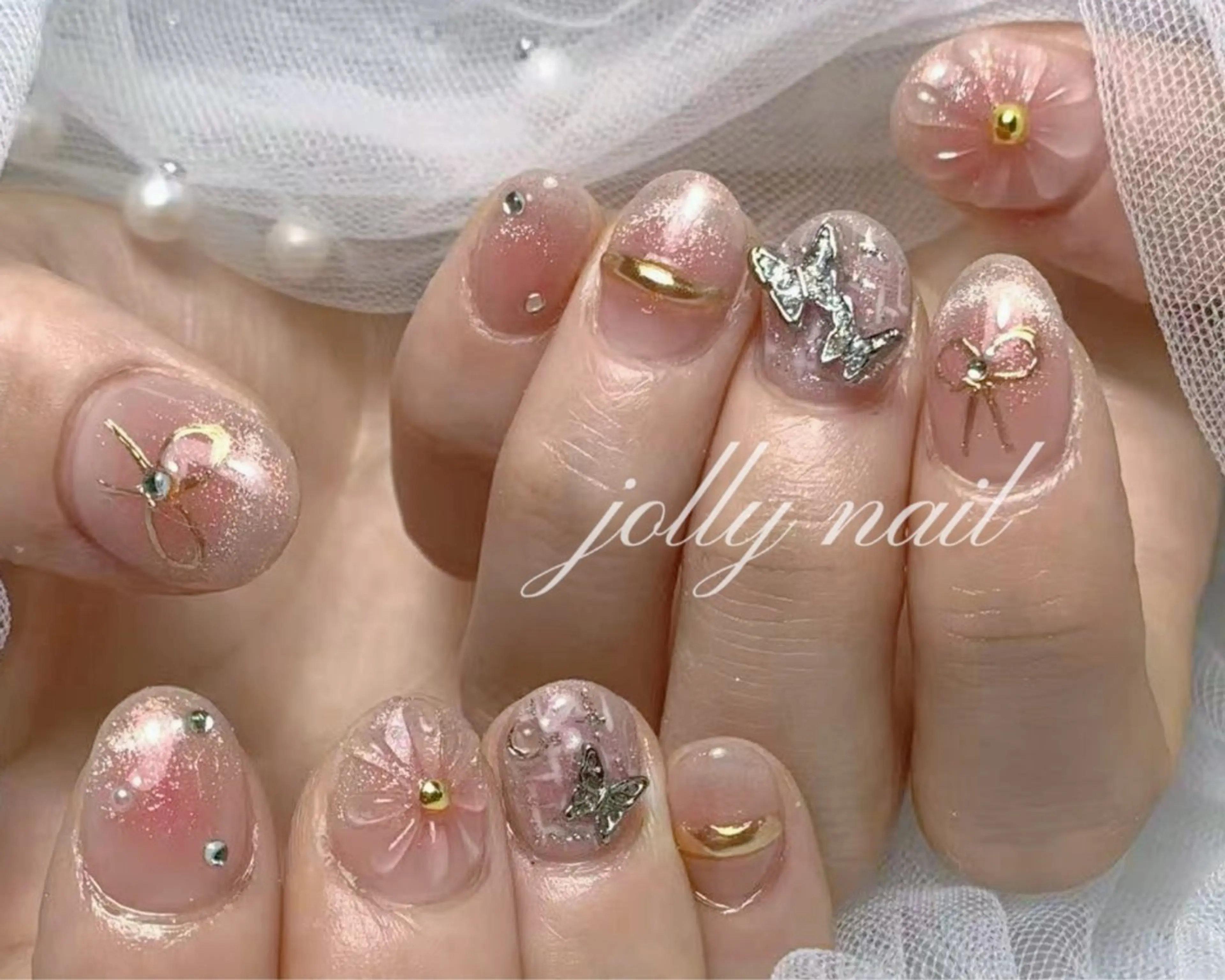 ネイル ハンドネイル Jolly チップ長さだしのネイルデザイン