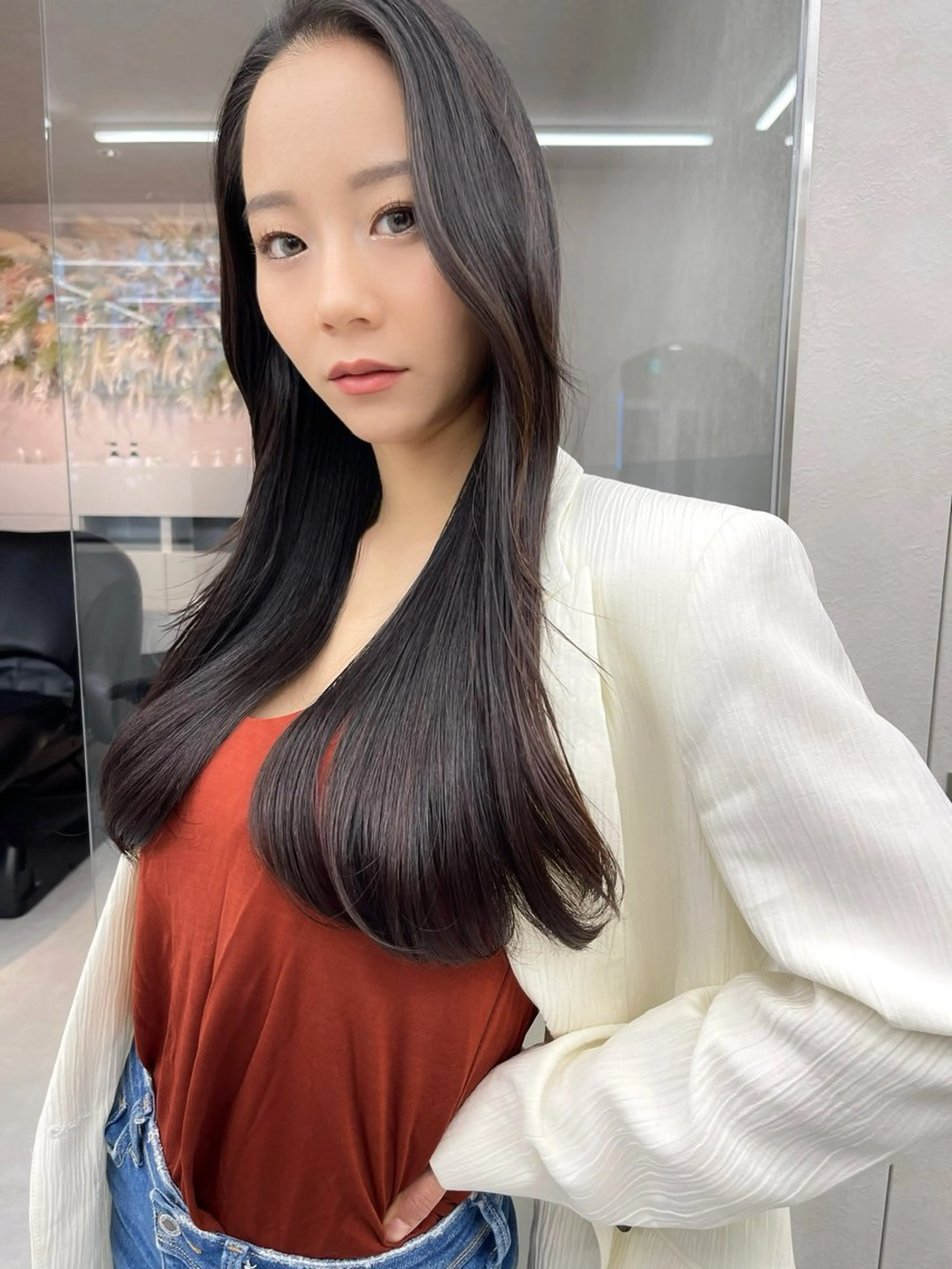 ロング 縮毛矯正 縮毛矯正 顔周り🇰🇷ロンド レイヤー✨カジワラのヘアスタイル