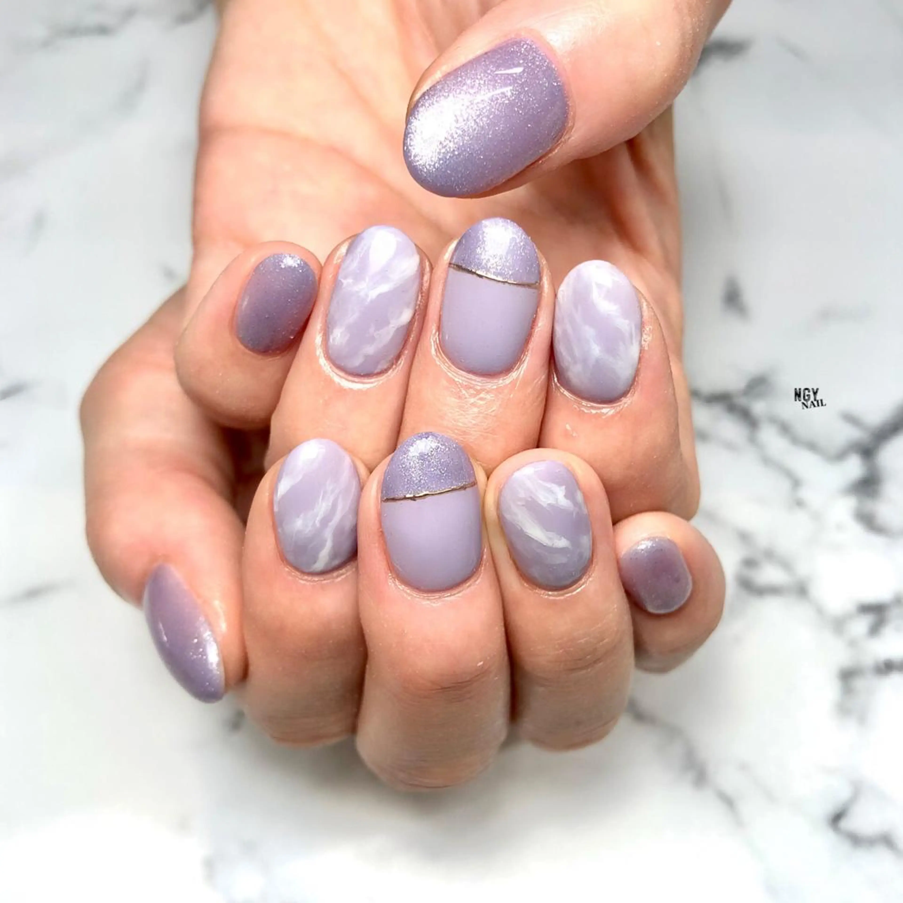 ネイル 大理石ネイル(マーブル) ミラーネイル ニュアンスネイル パステルネイル パープル NAIL NOWのネイルデザイン