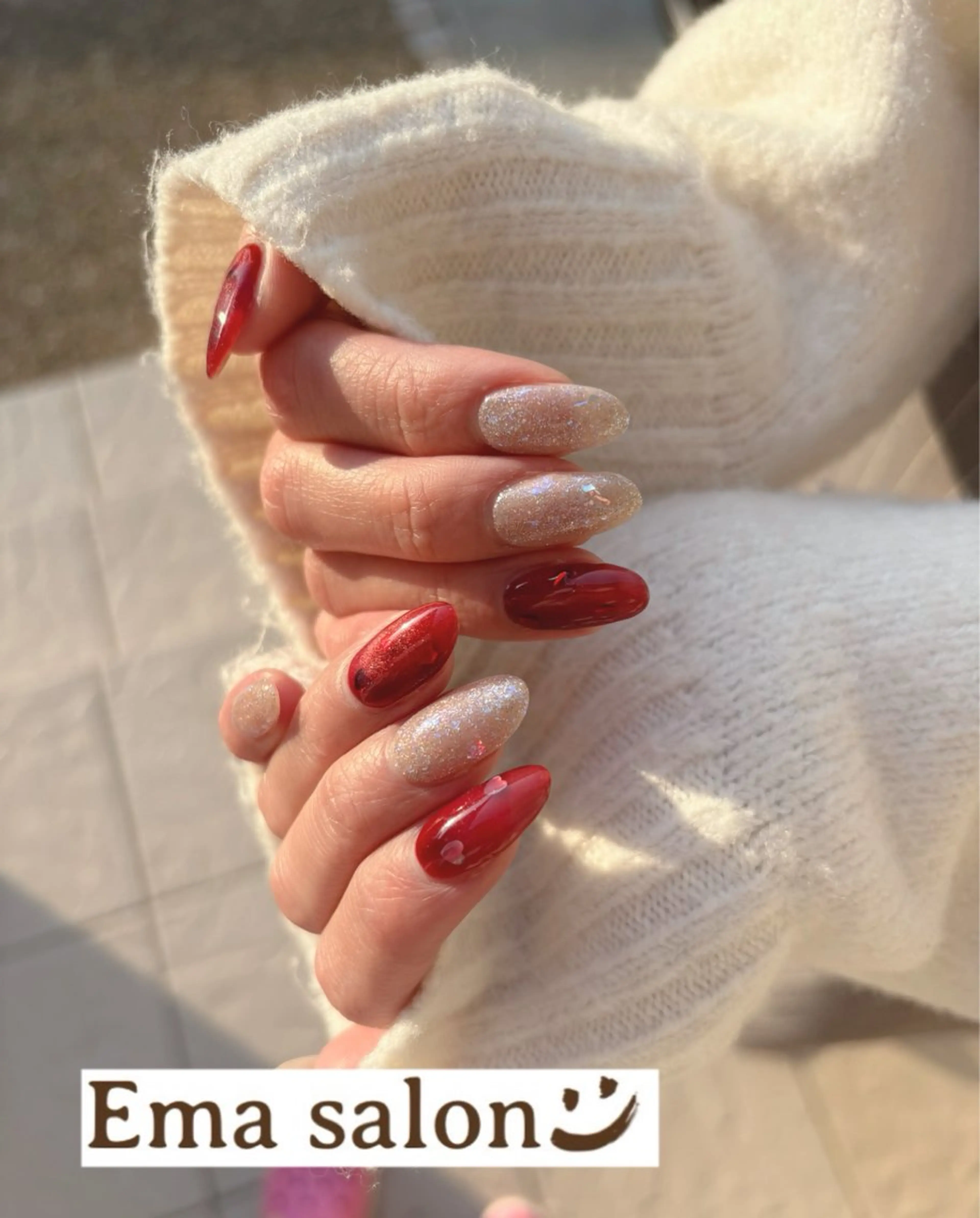 ネイル フラッシュネイル ハート キラキラネイル バレンタイン 冬ネイル Ema salon hiromiのネイルデザイン