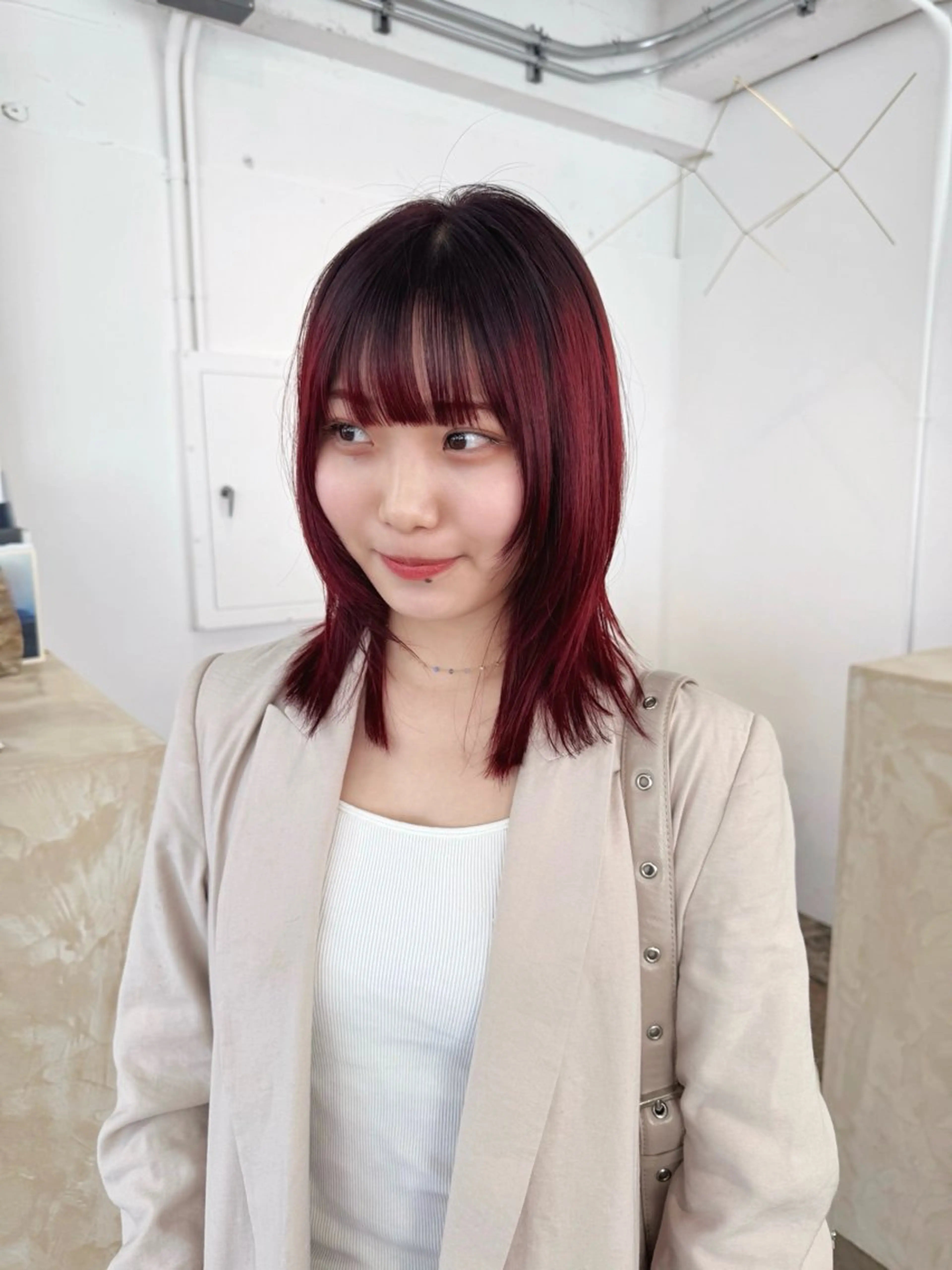 ミディアム カラー ブリーチ ブラウンカラー ダブルカラー ブリーチなしカラー レッドカラー スギヤマ ショウゴのヘアスタイル