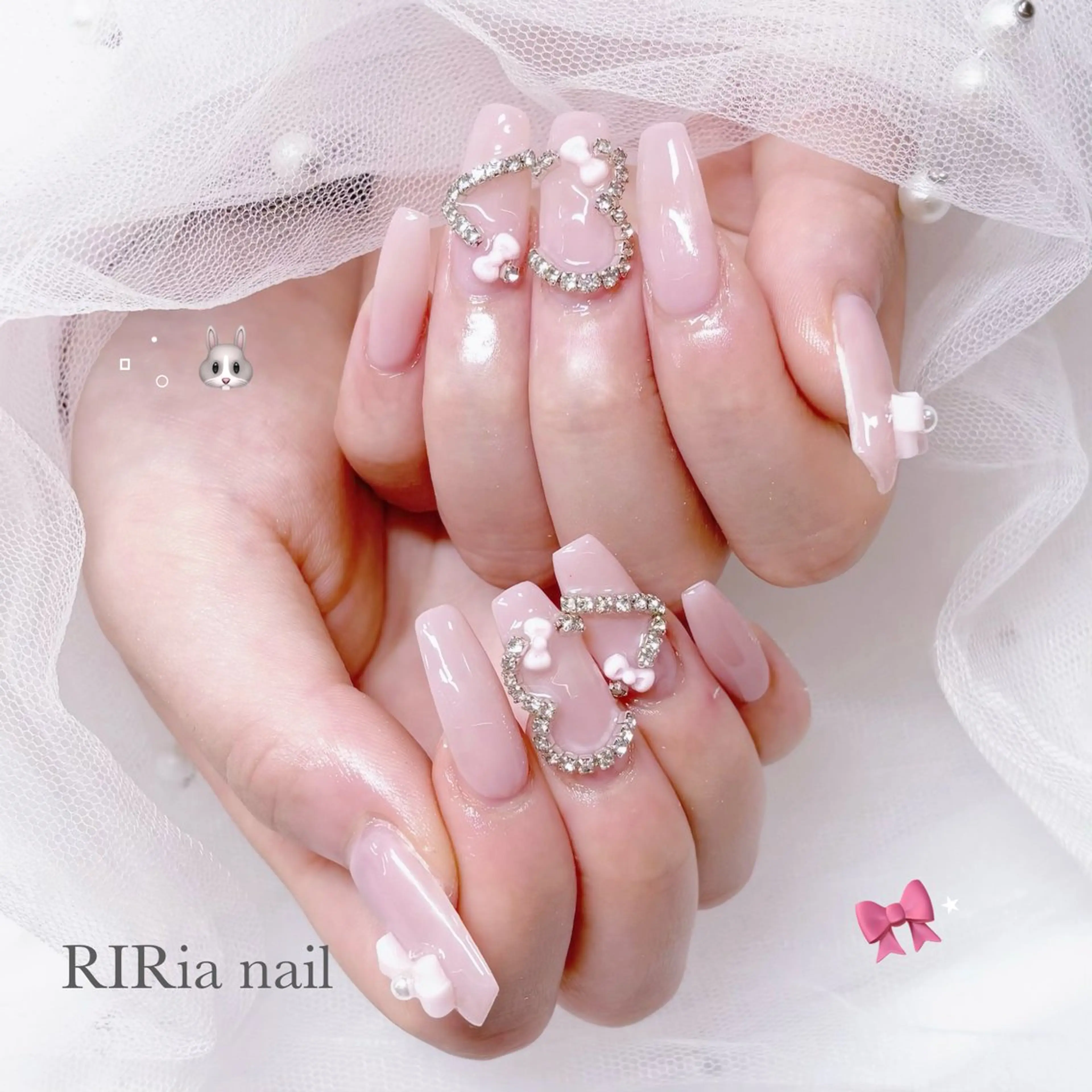 ネイル ハート ピンク ピンクベージュ リボン ハンドネイル 🎀RIRia nail🎀のネイルデザイン