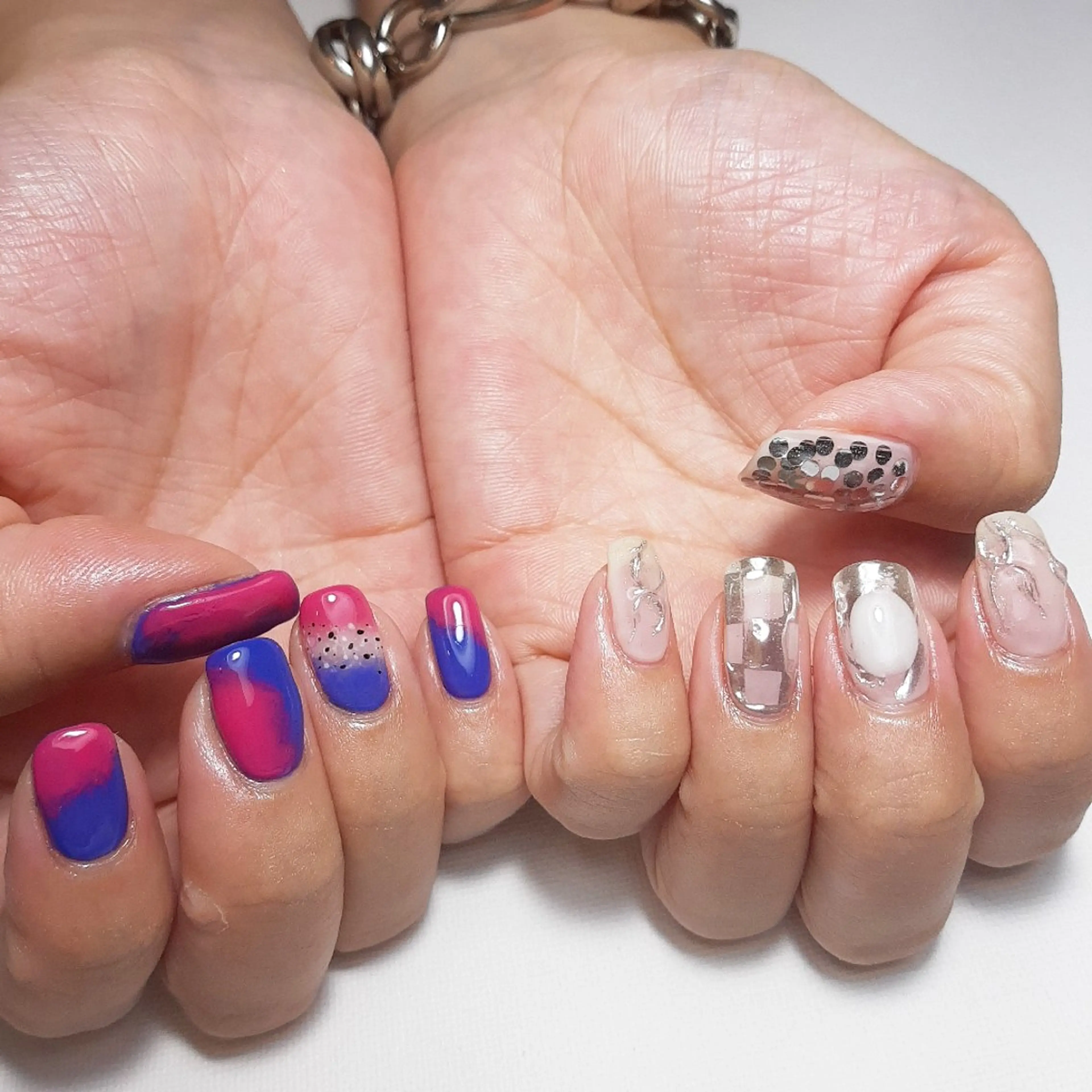 ネイル ジェルネイル 持ち込み ショートネイル シルバー owlnail /持込みデザイン専門のネイルデザイン