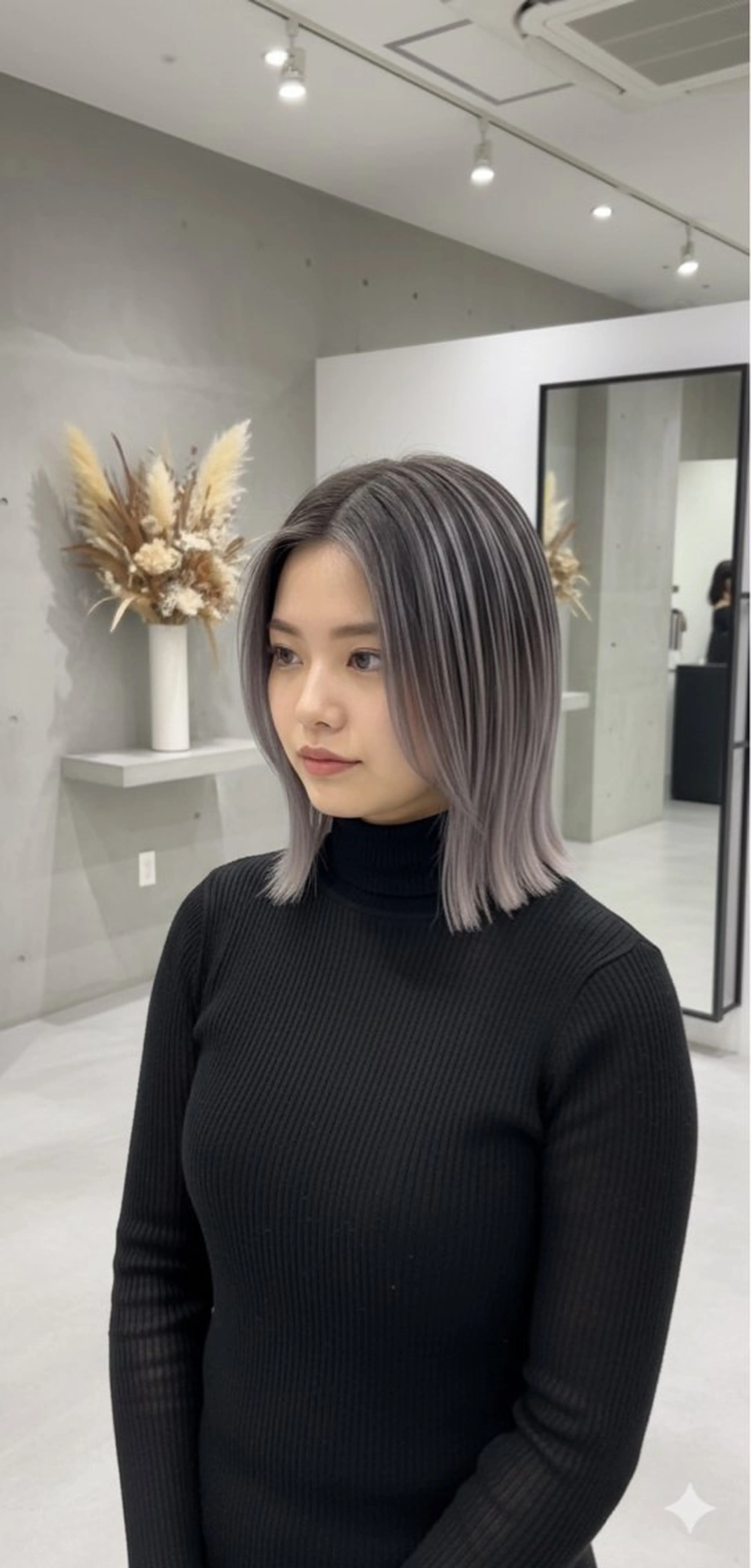 ミディアム ヘアカラー バレイヤージュ/ シャドウルーツ/安室のヘアスタイル