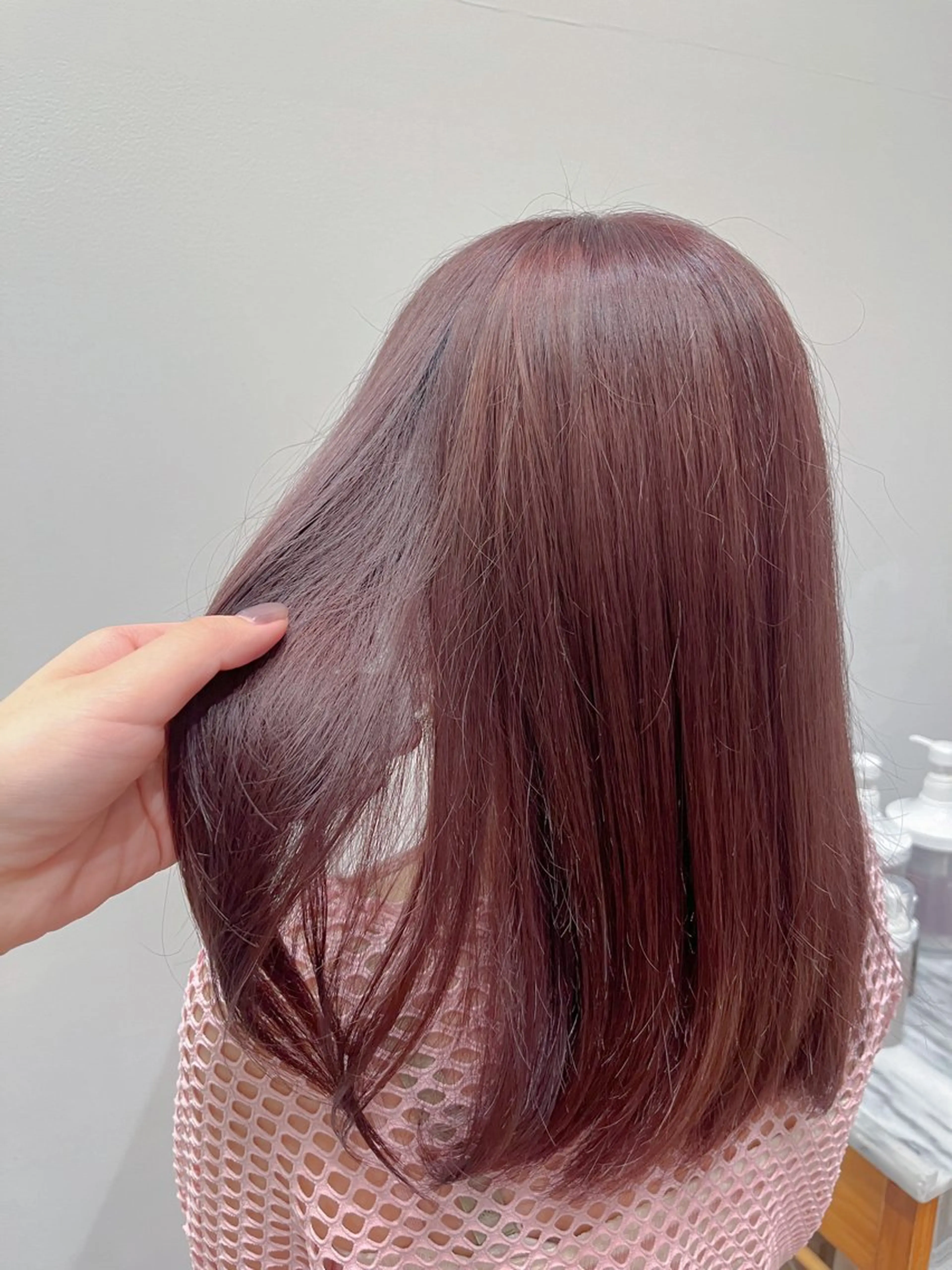 セミロング カラー ブリーチ ブラウンカラー ピンクカラー ピンクブラウン ヘアカラー 暖色カラー/ダブル カラー/名古屋/辻のヘアスタイル