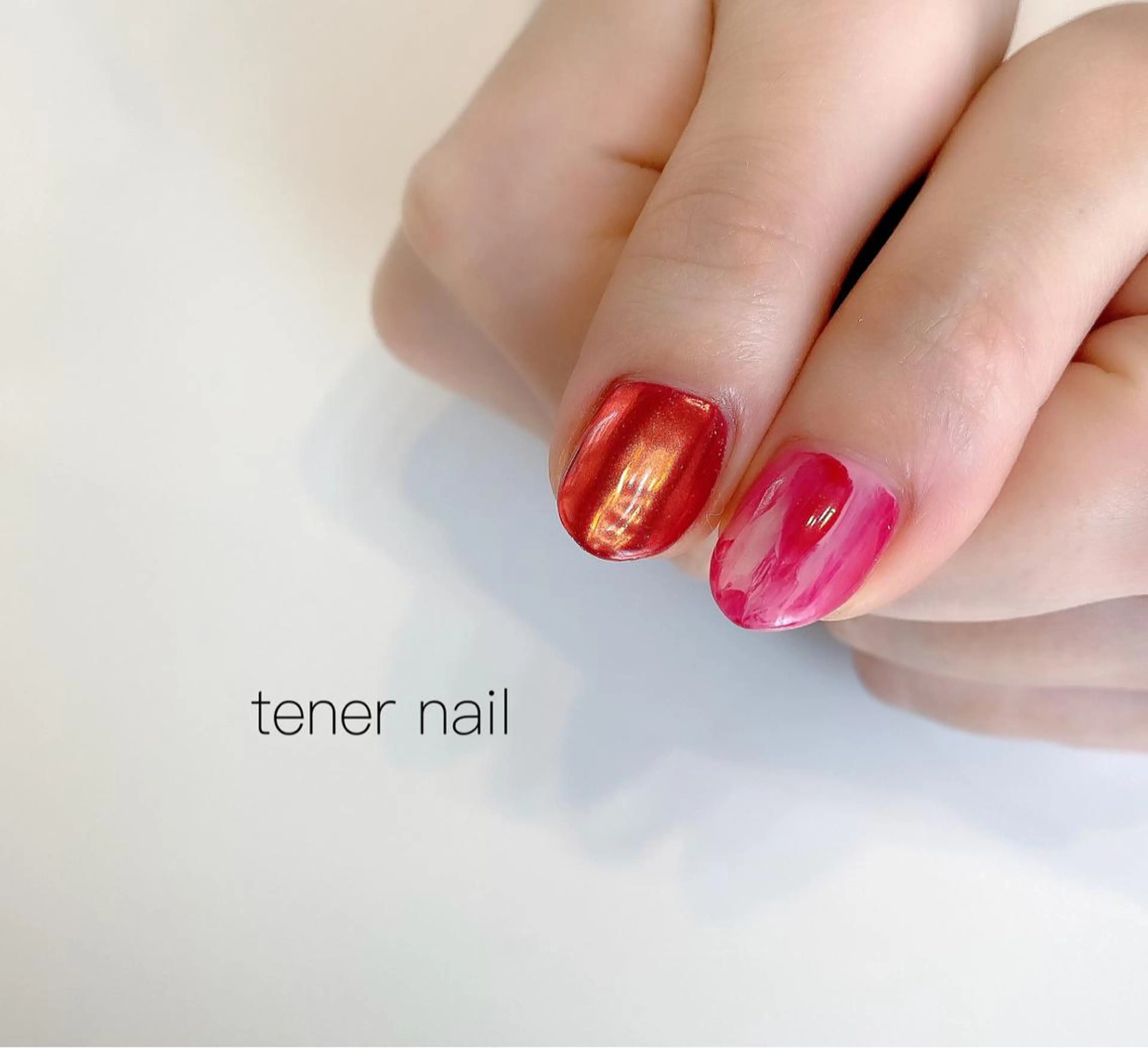 ネイル ブルー ミラーネイル ピンク 赤色 テネルネイル tener nailのネイルデザイン