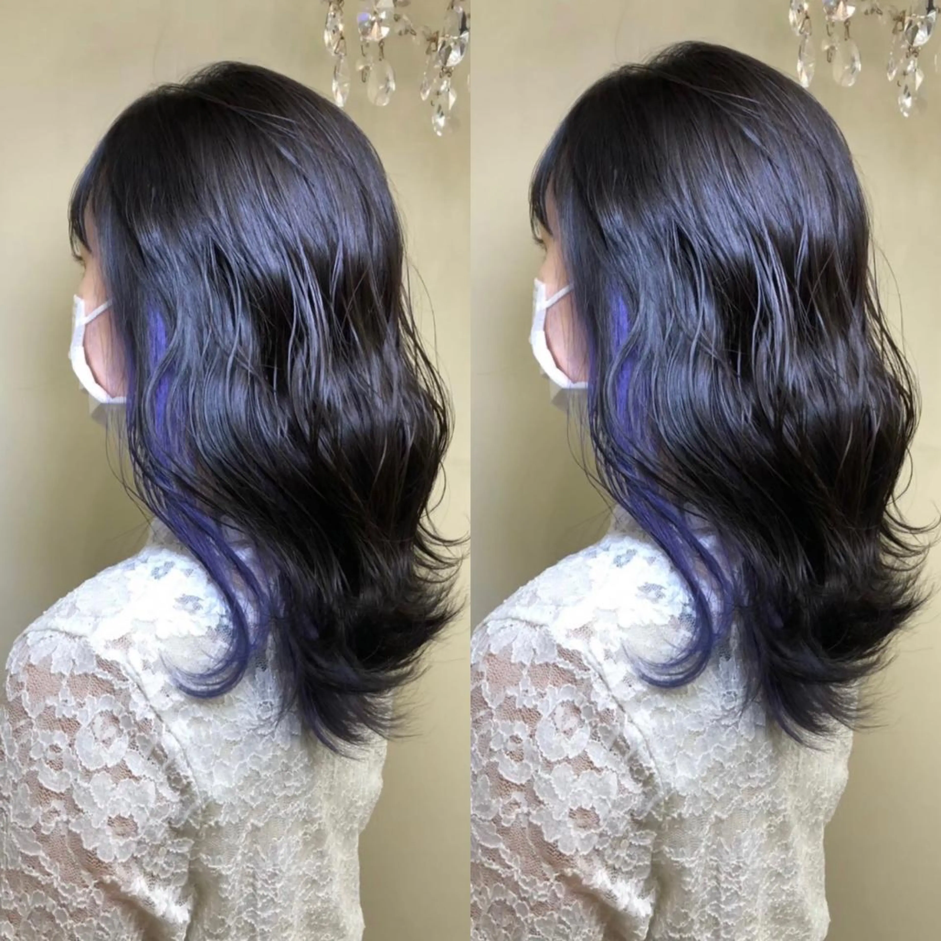 セミロング カラー ブリーチ ブルーカラー ブルーバイオレット イヤリングカラー インナーカラー hair studio  jyym's所属・ボーイッシュ美容師 刈り上げ/ショートのヘアスタイル
